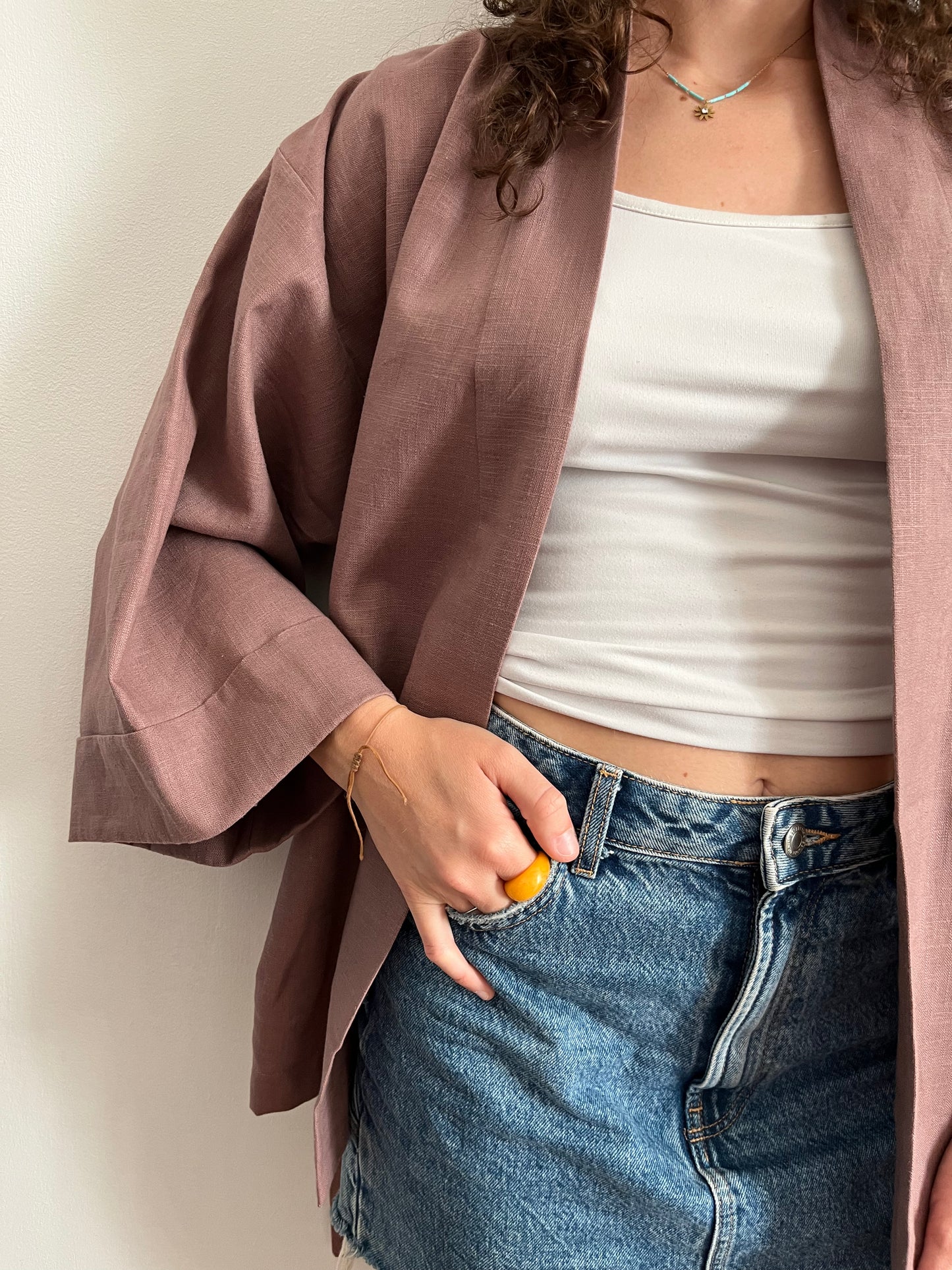Kimono in lino malva
