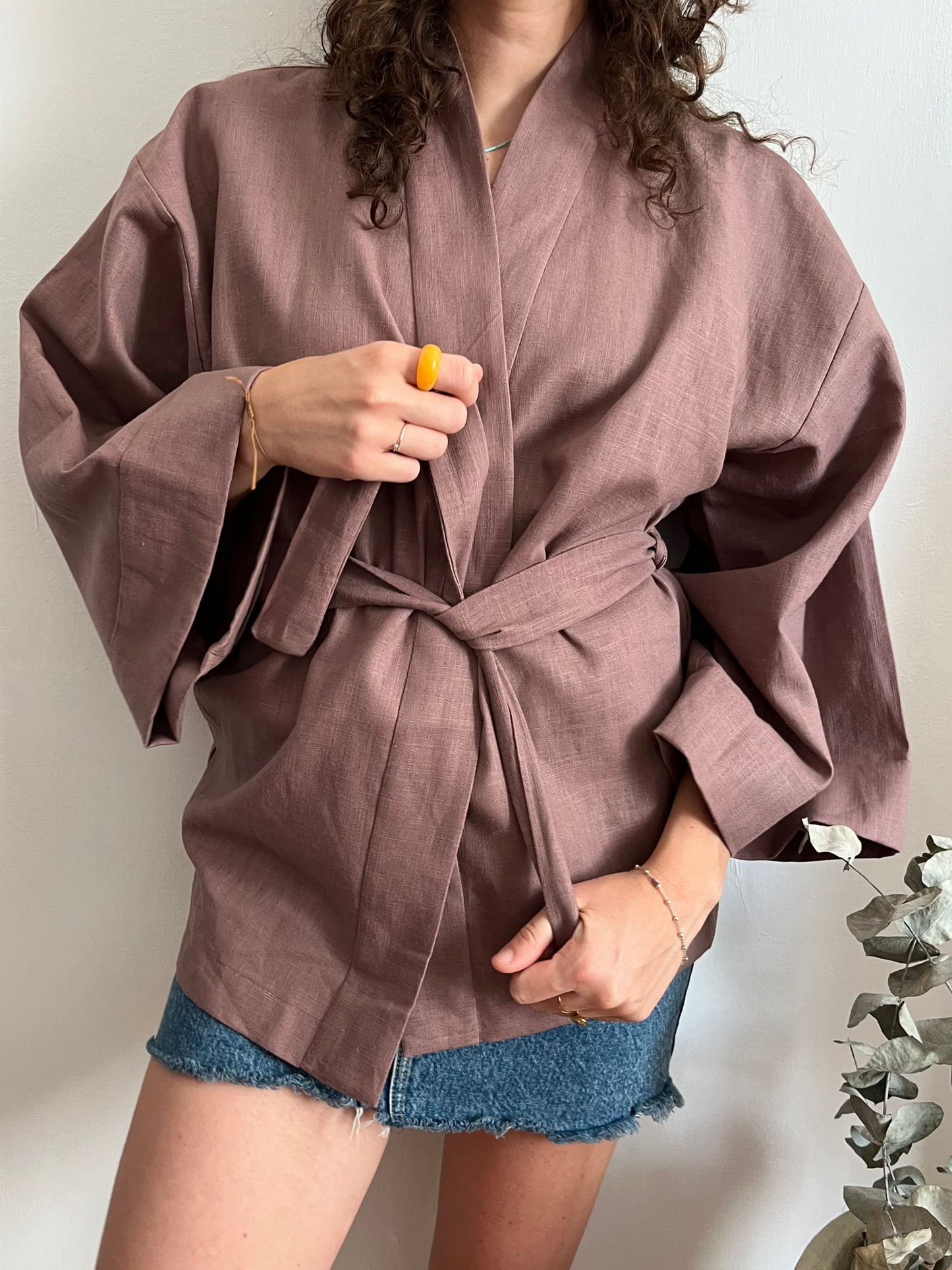Kimono in lino malva