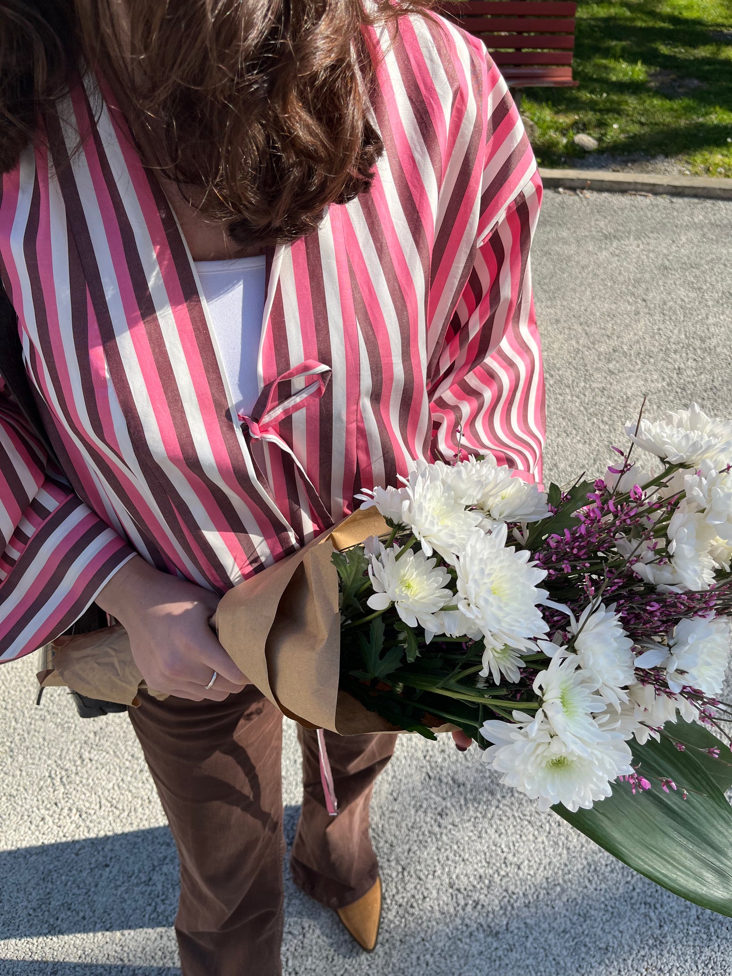 Kimono Camicia a righe Rosa e Marrone