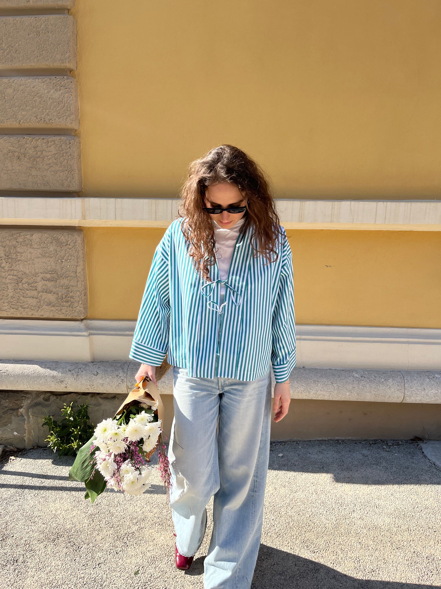 Kimono Camicia a righe Verde Petrolio