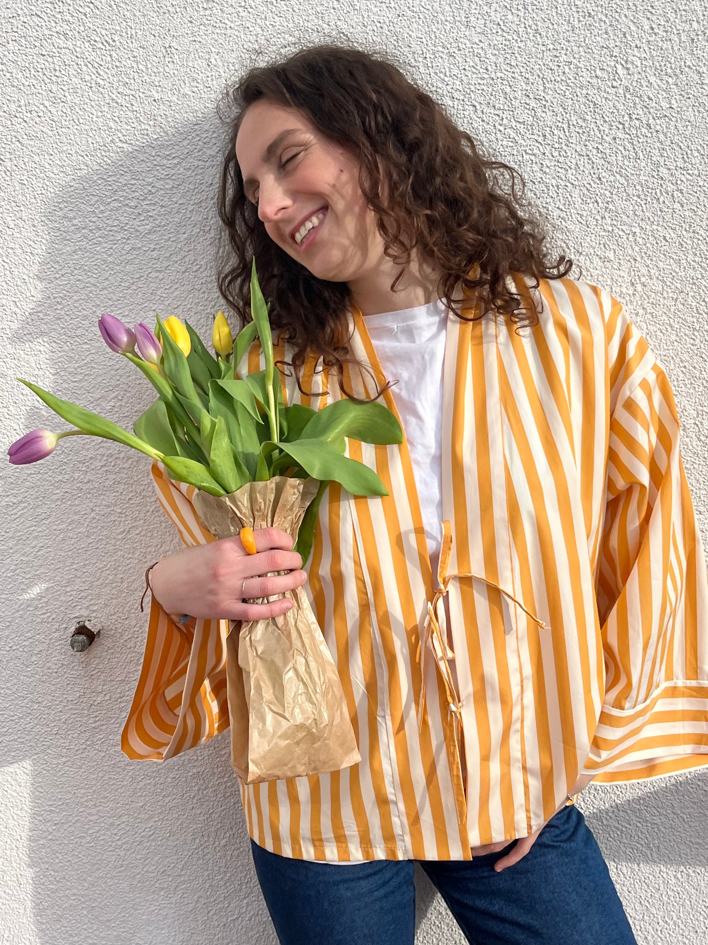 Kimono Camicia a righe Gialla