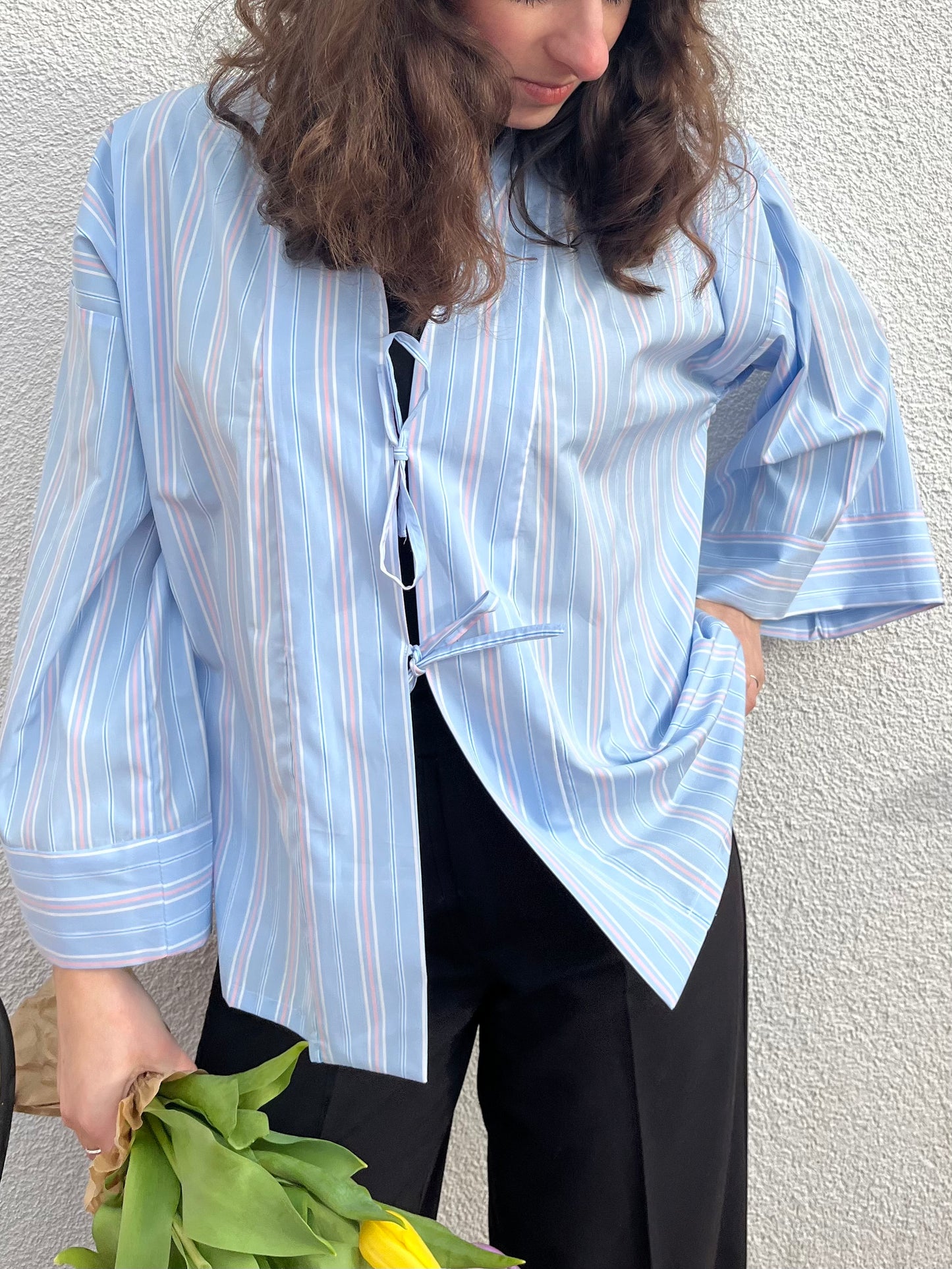 Kimono Camicia a righe Azzurra