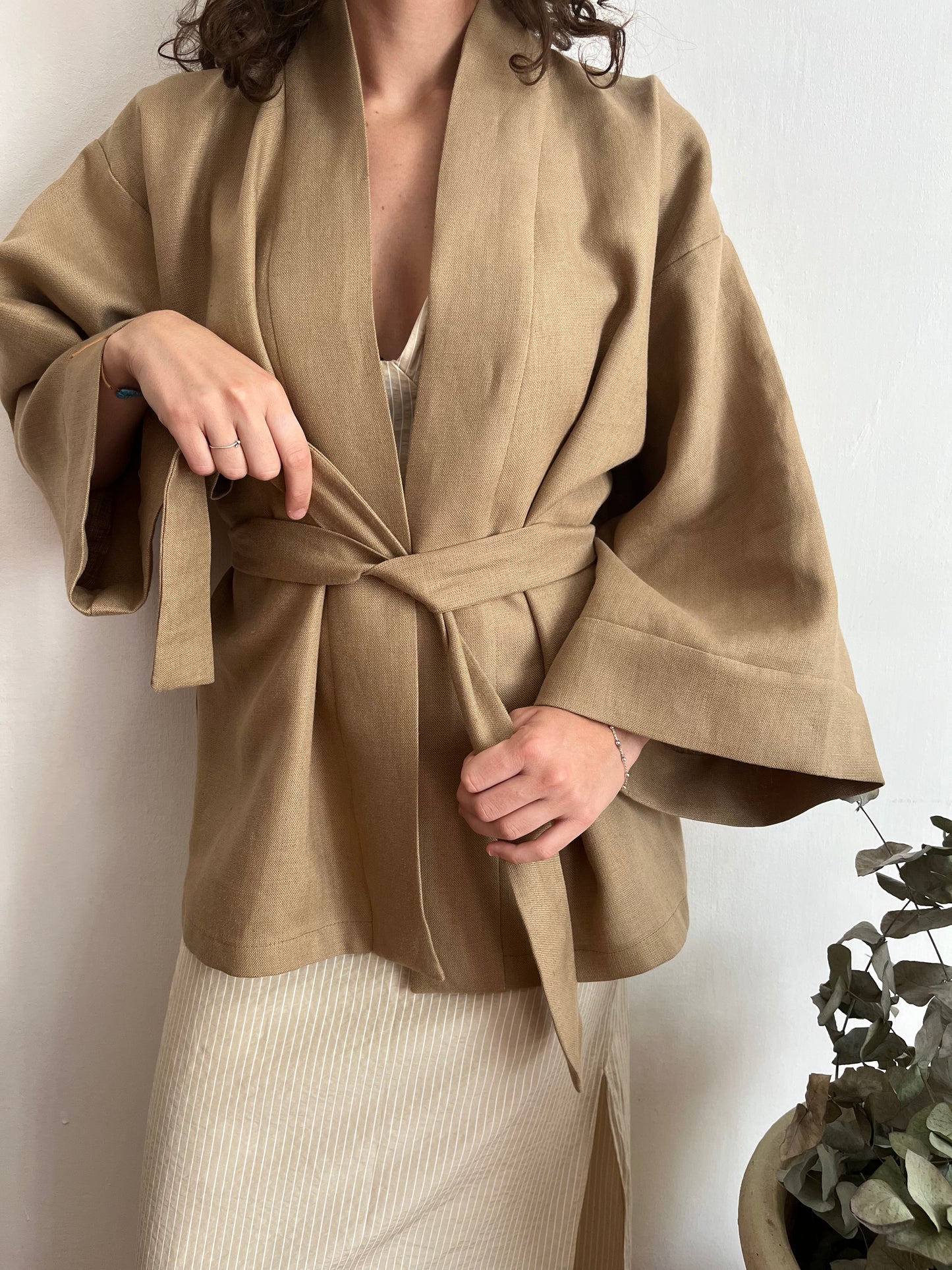 Kimono in lino Nocciola