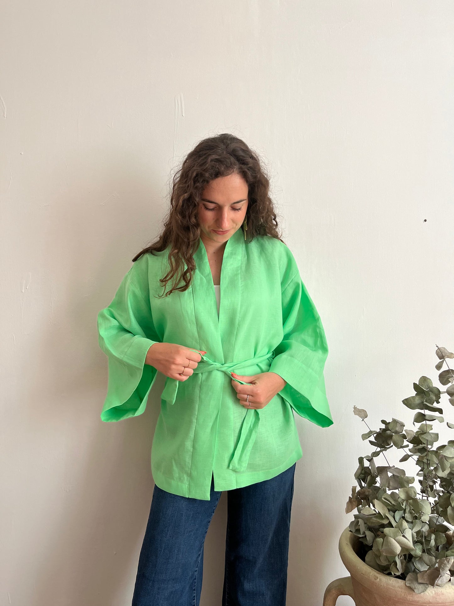 Kimono in lino Verde Menta