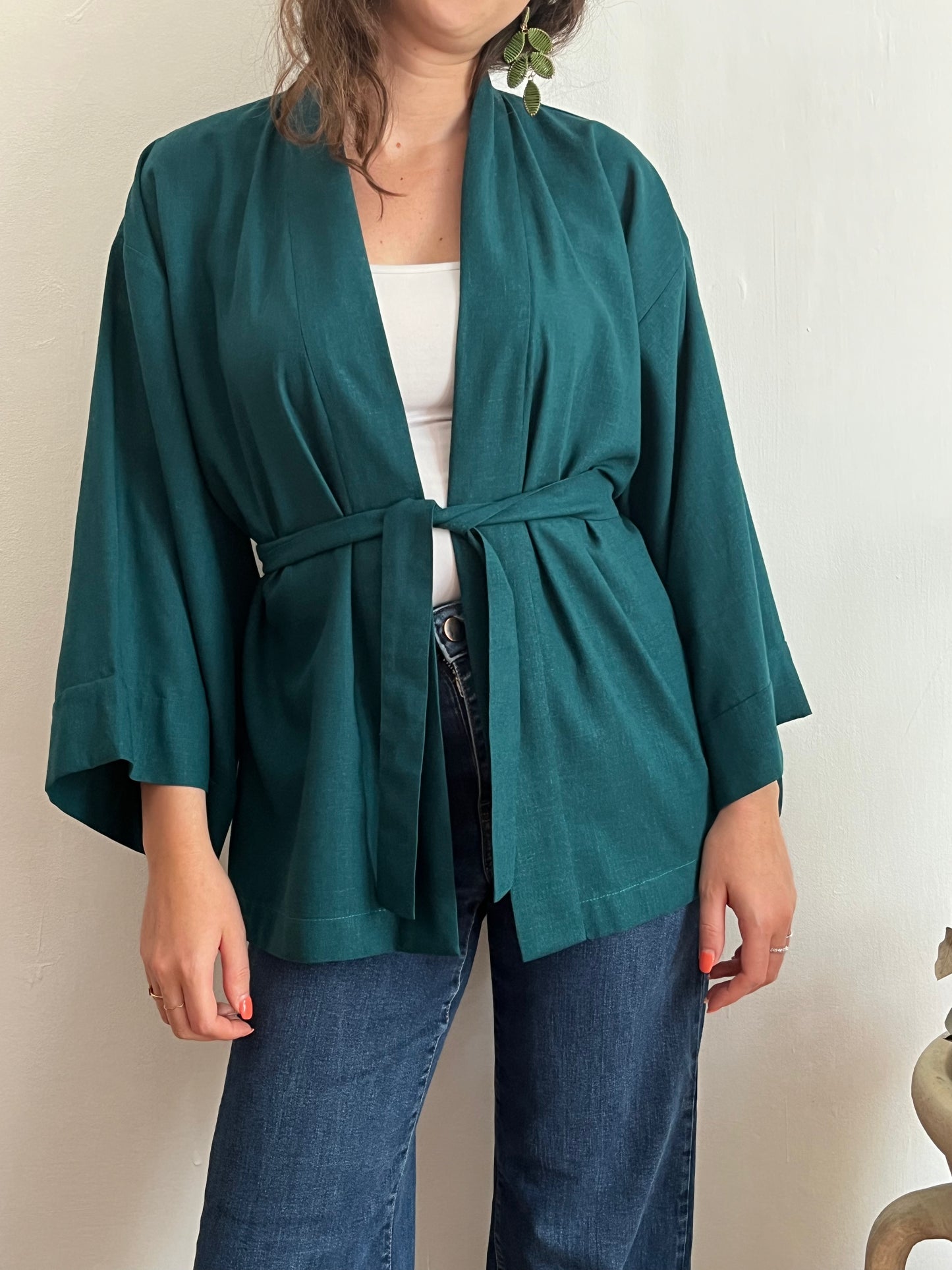 Kimono in lino Blu Petrolio