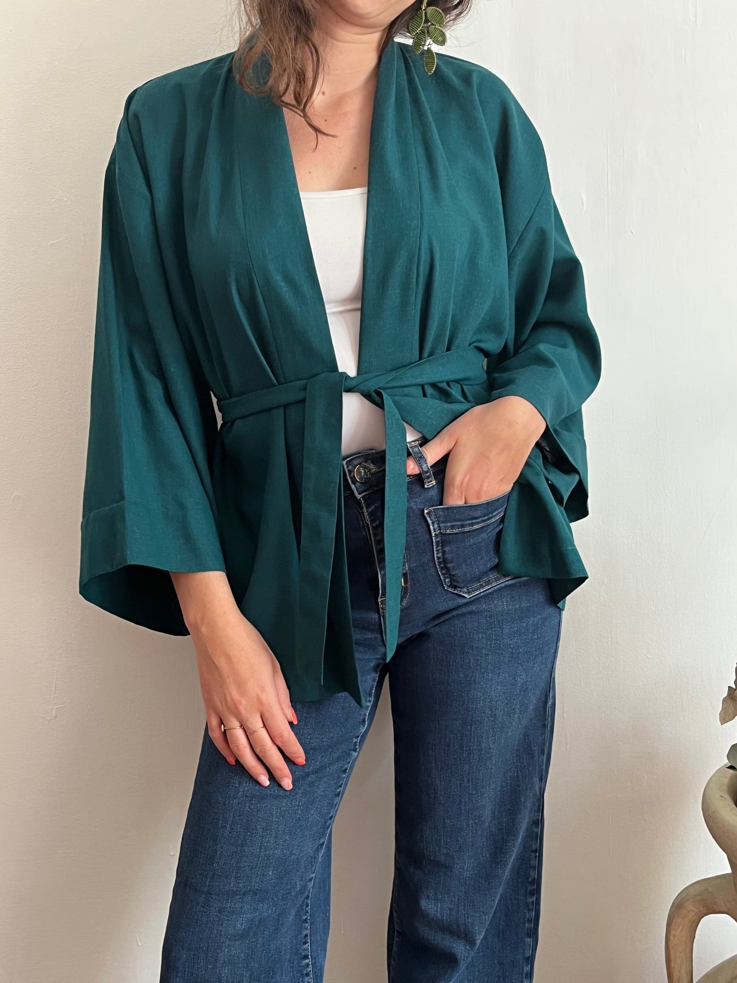 Kimono in lino Blu Petrolio