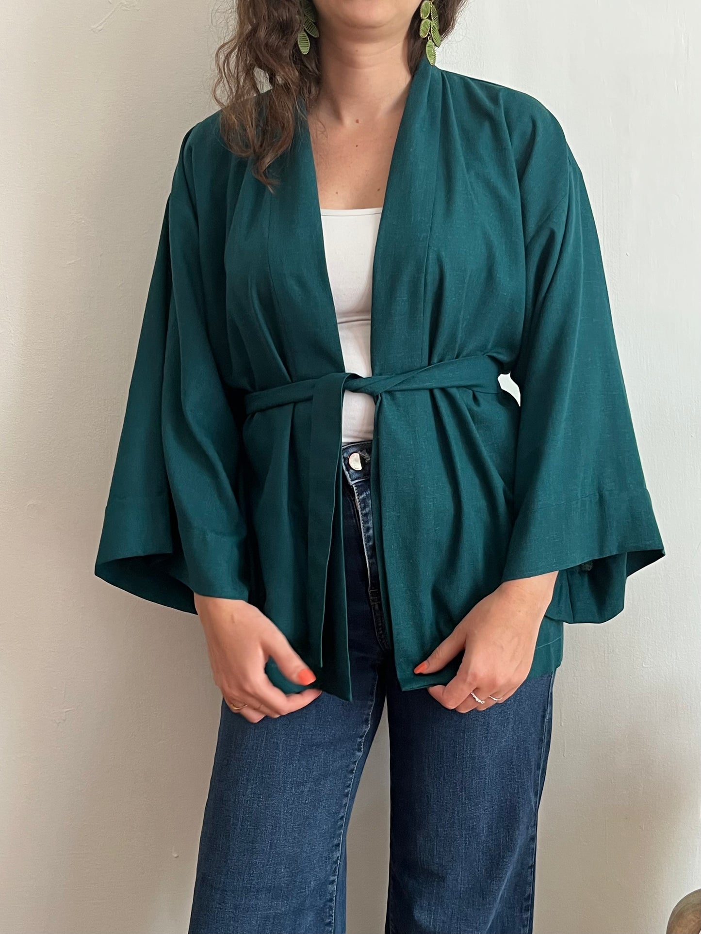 Kimono in lino Blu Petrolio