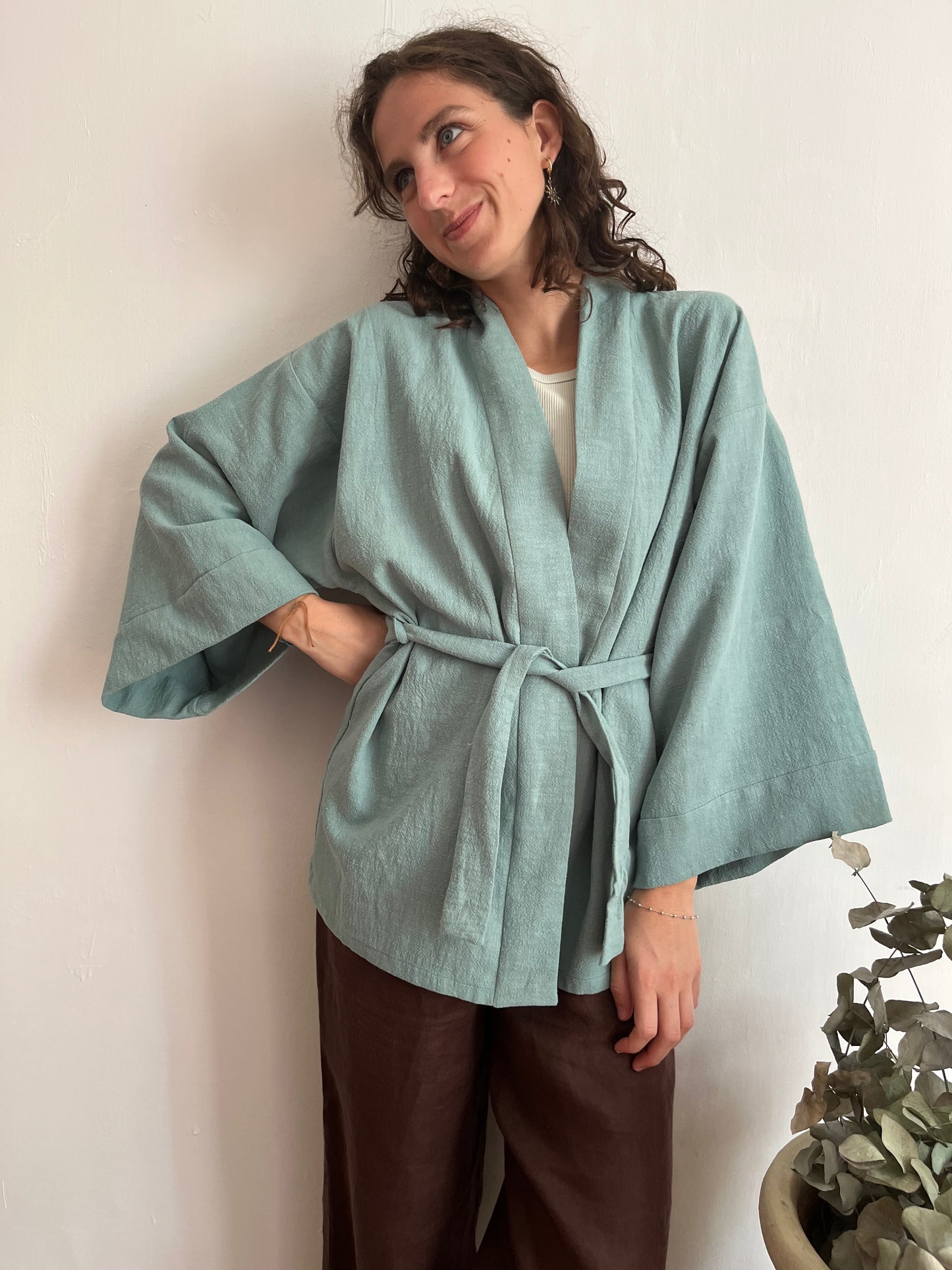 Kimono lino Azzurro Pastello