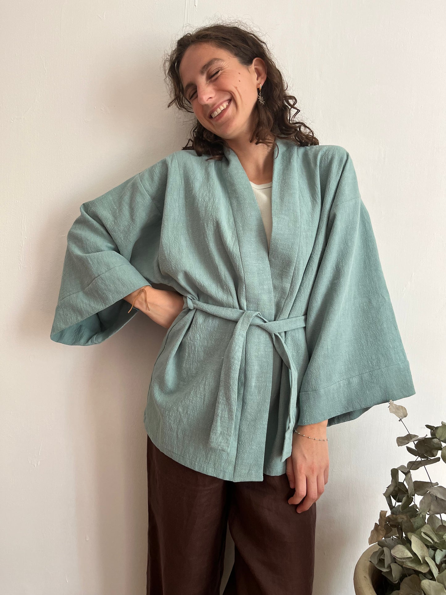 Kimono lino Azzurro Pastello