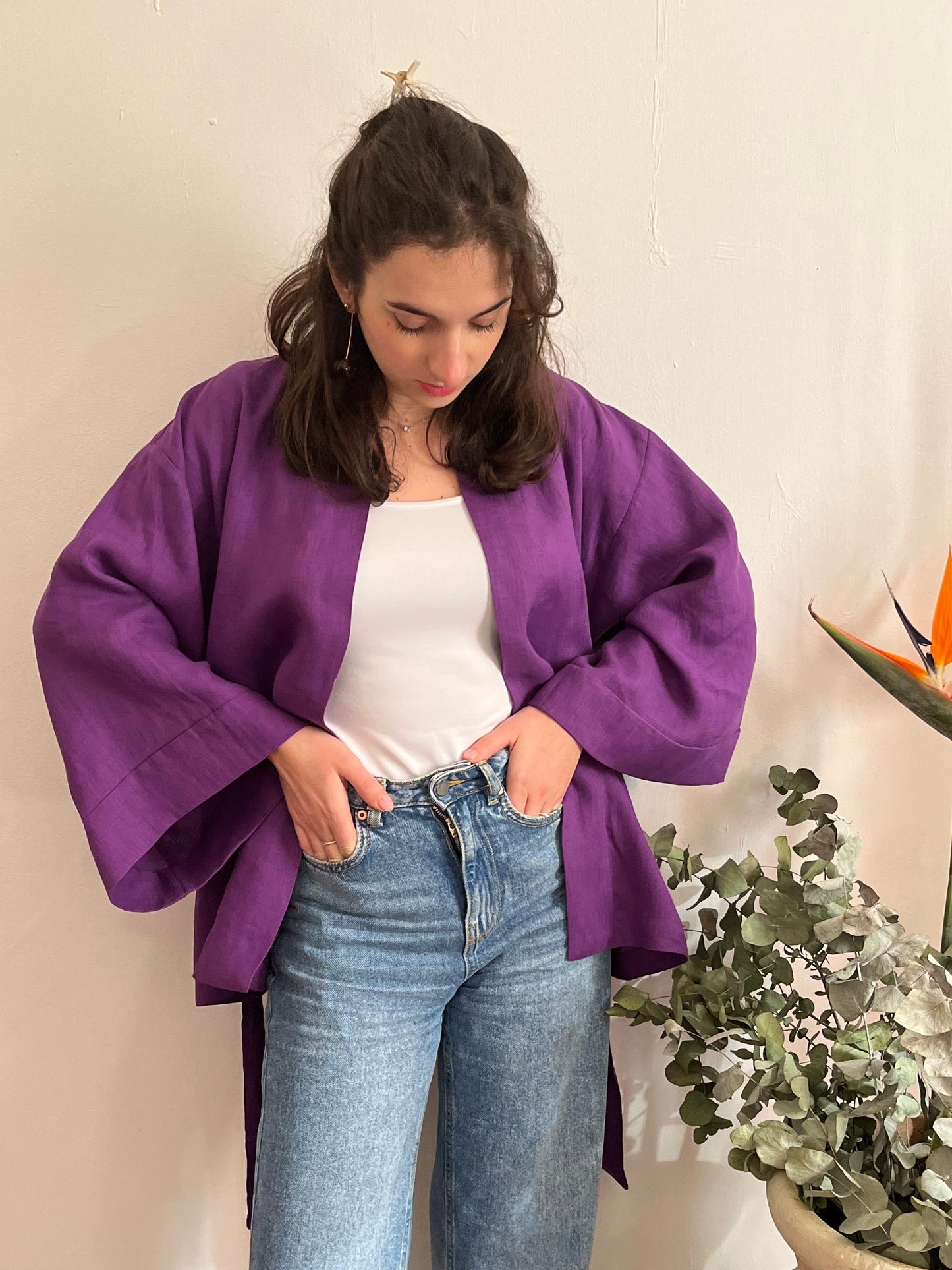 Kimono in lino Viola