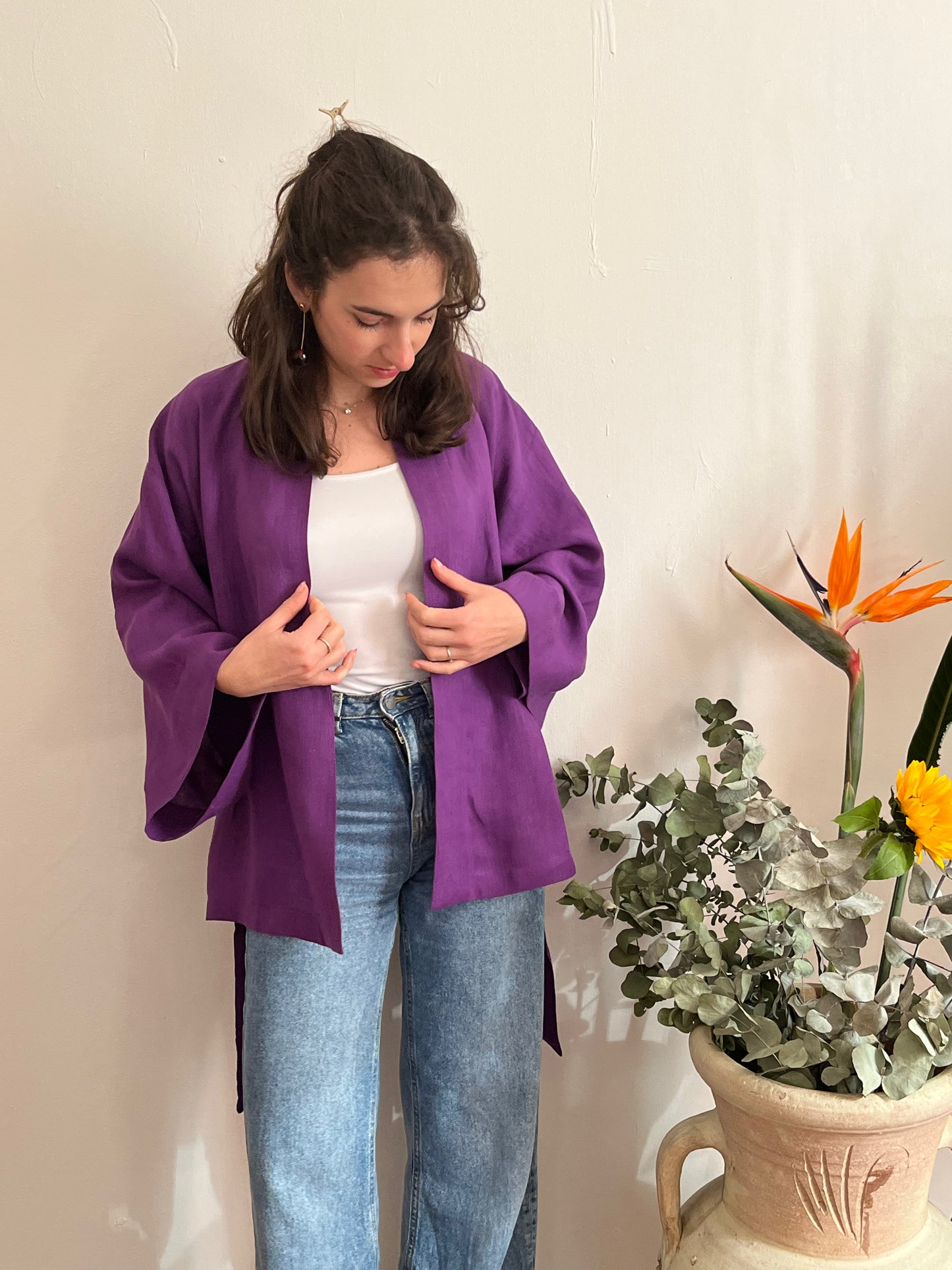 Kimono in lino Viola