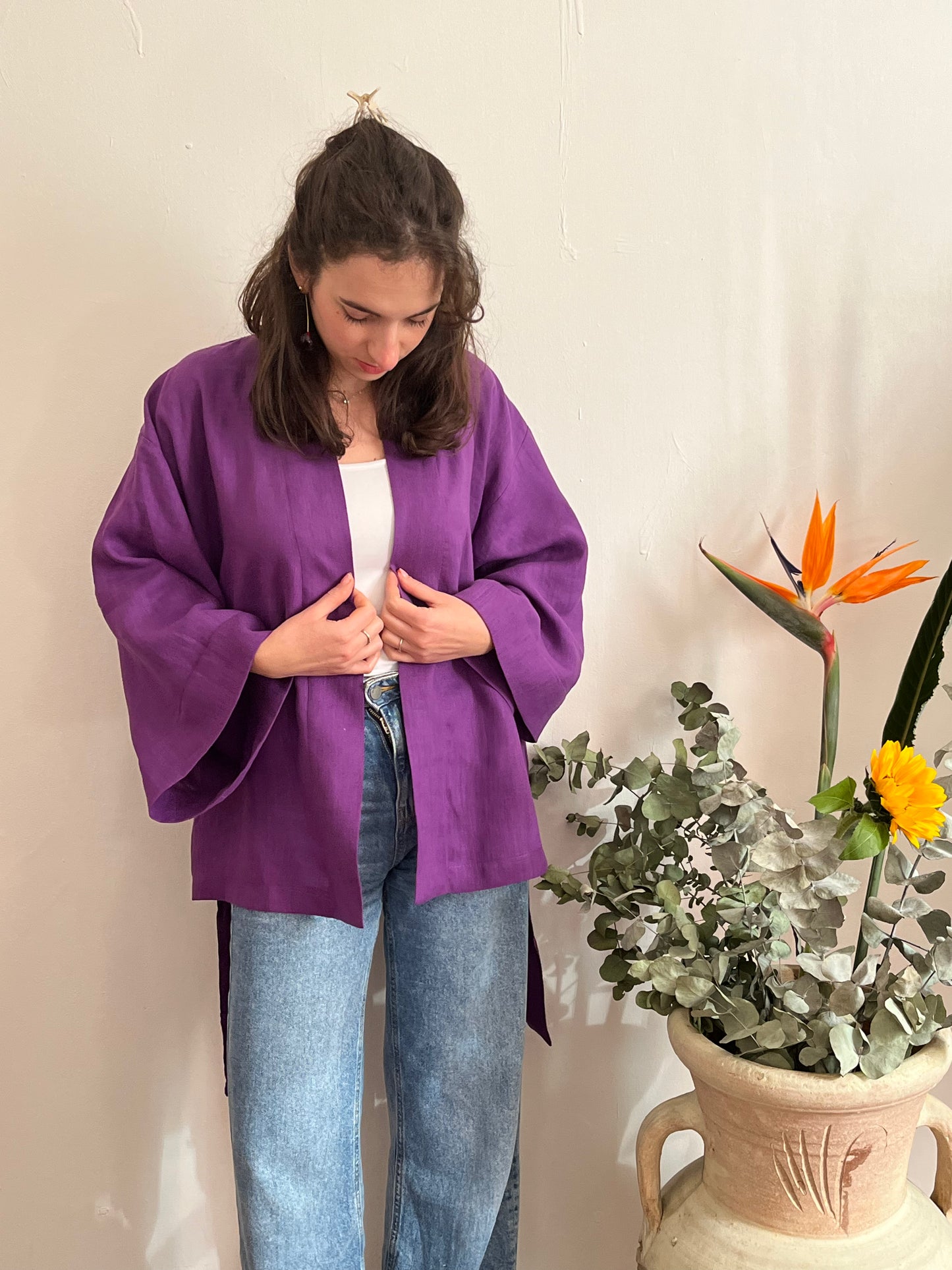 Kimono in lino Viola