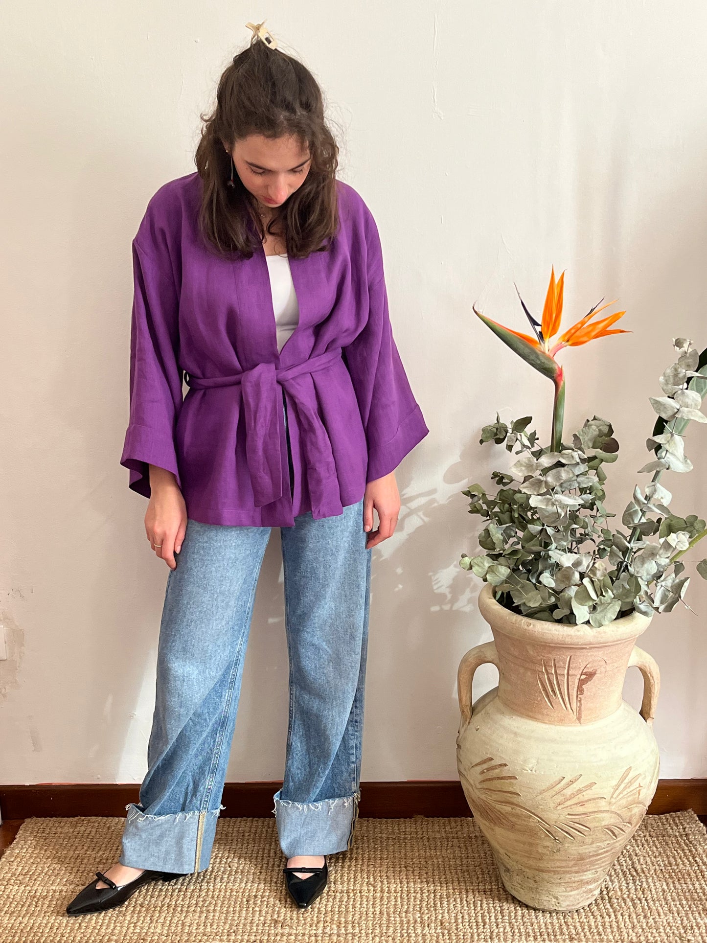 Kimono in lino Viola