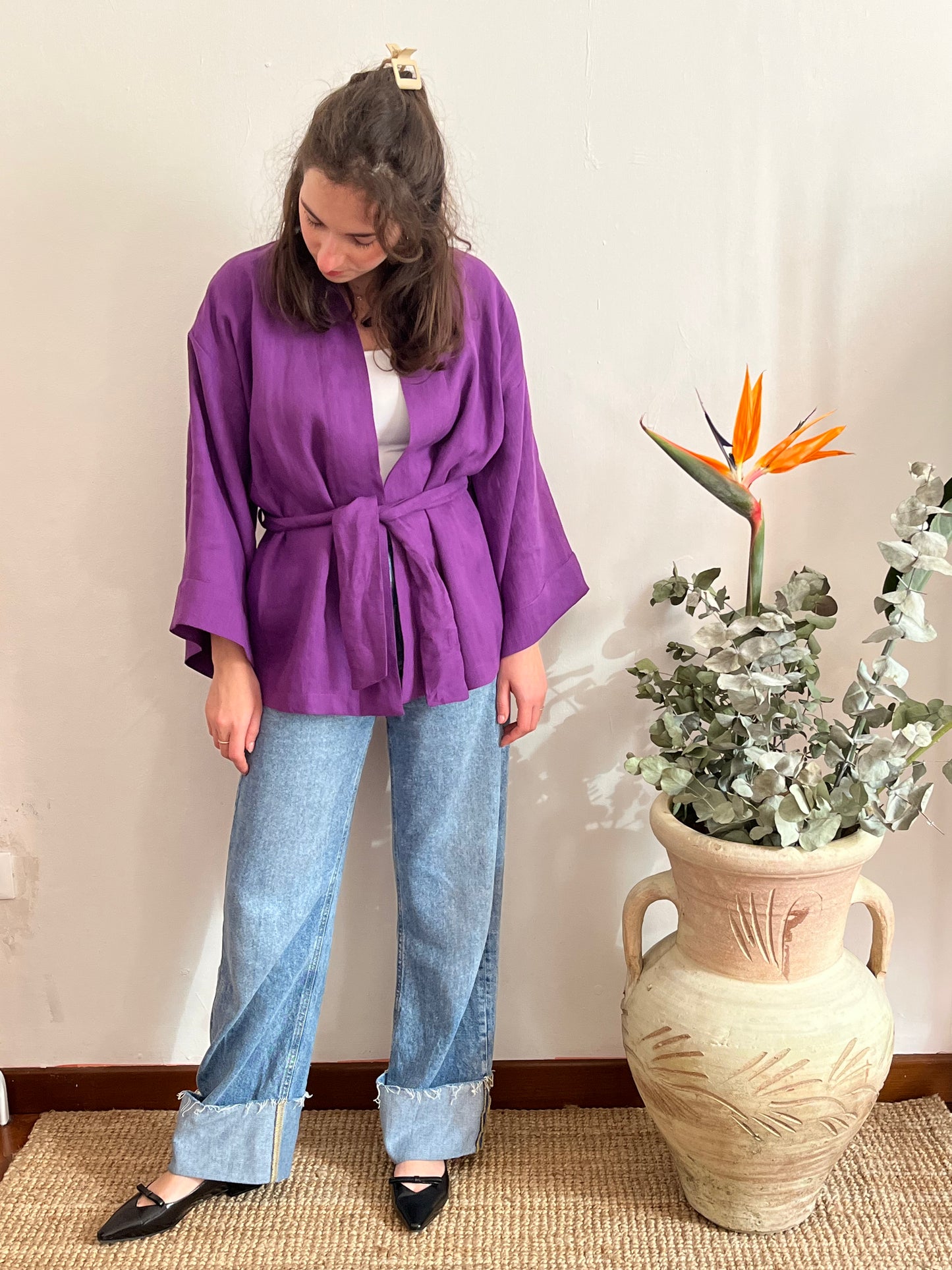 Kimono in lino Viola