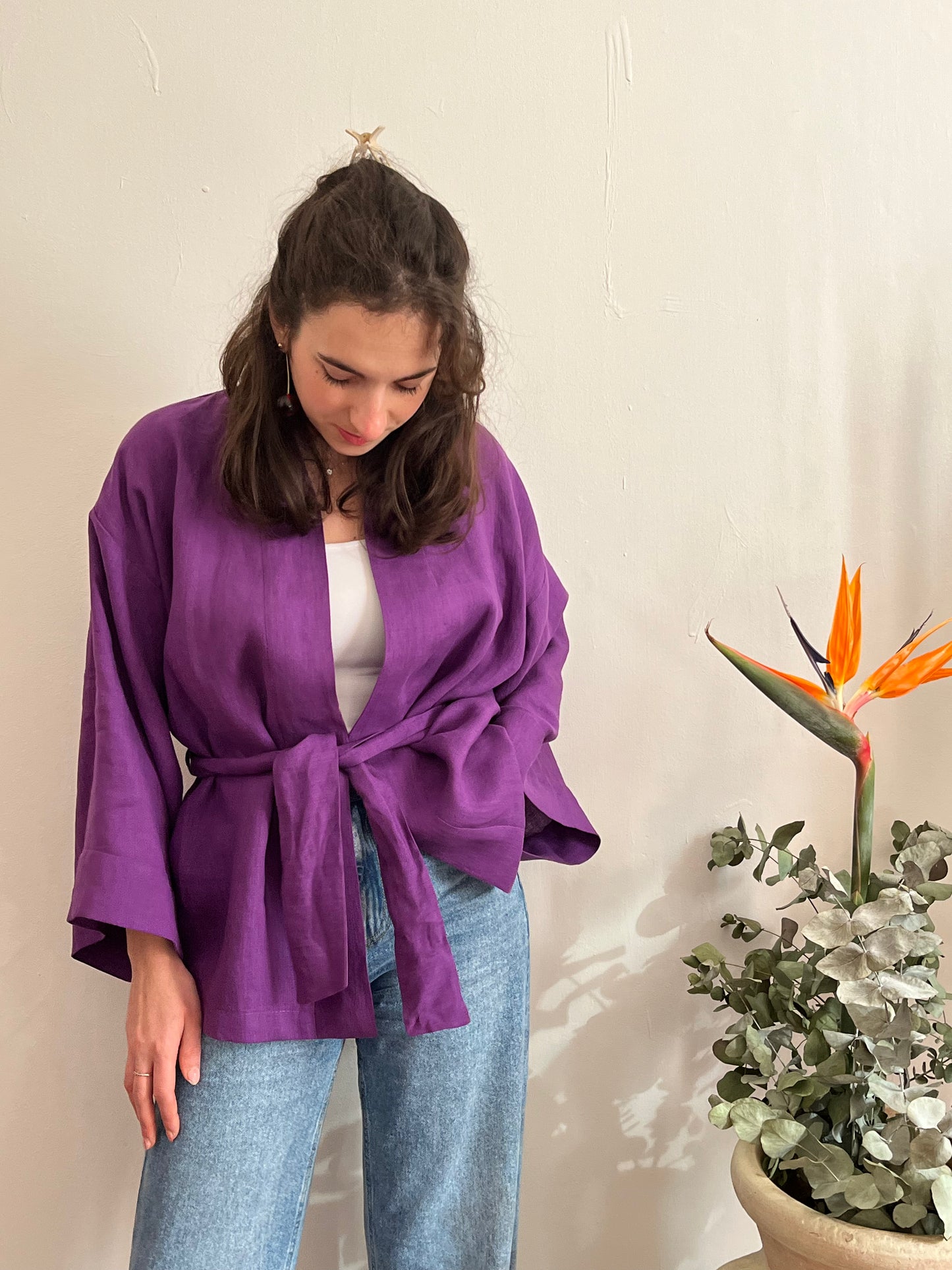 Kimono in lino Viola