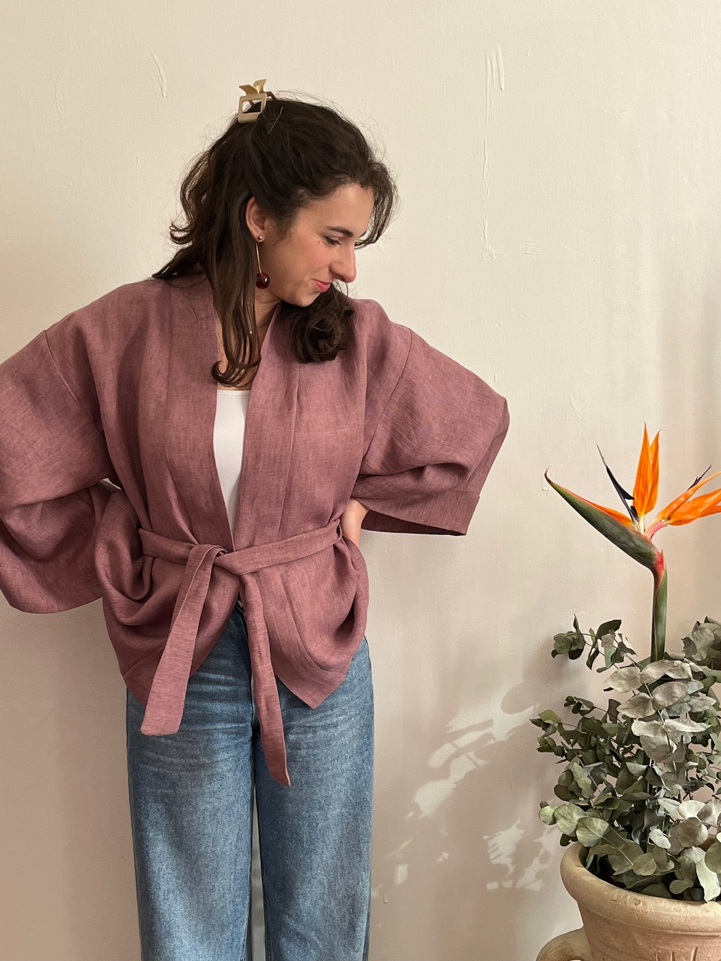 Kimono in lino Malva