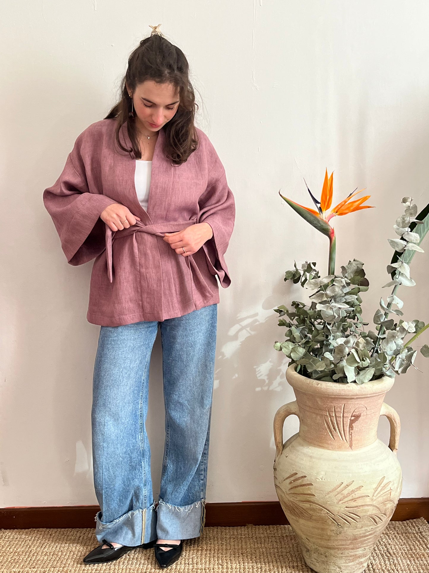 Kimono in lino Malva