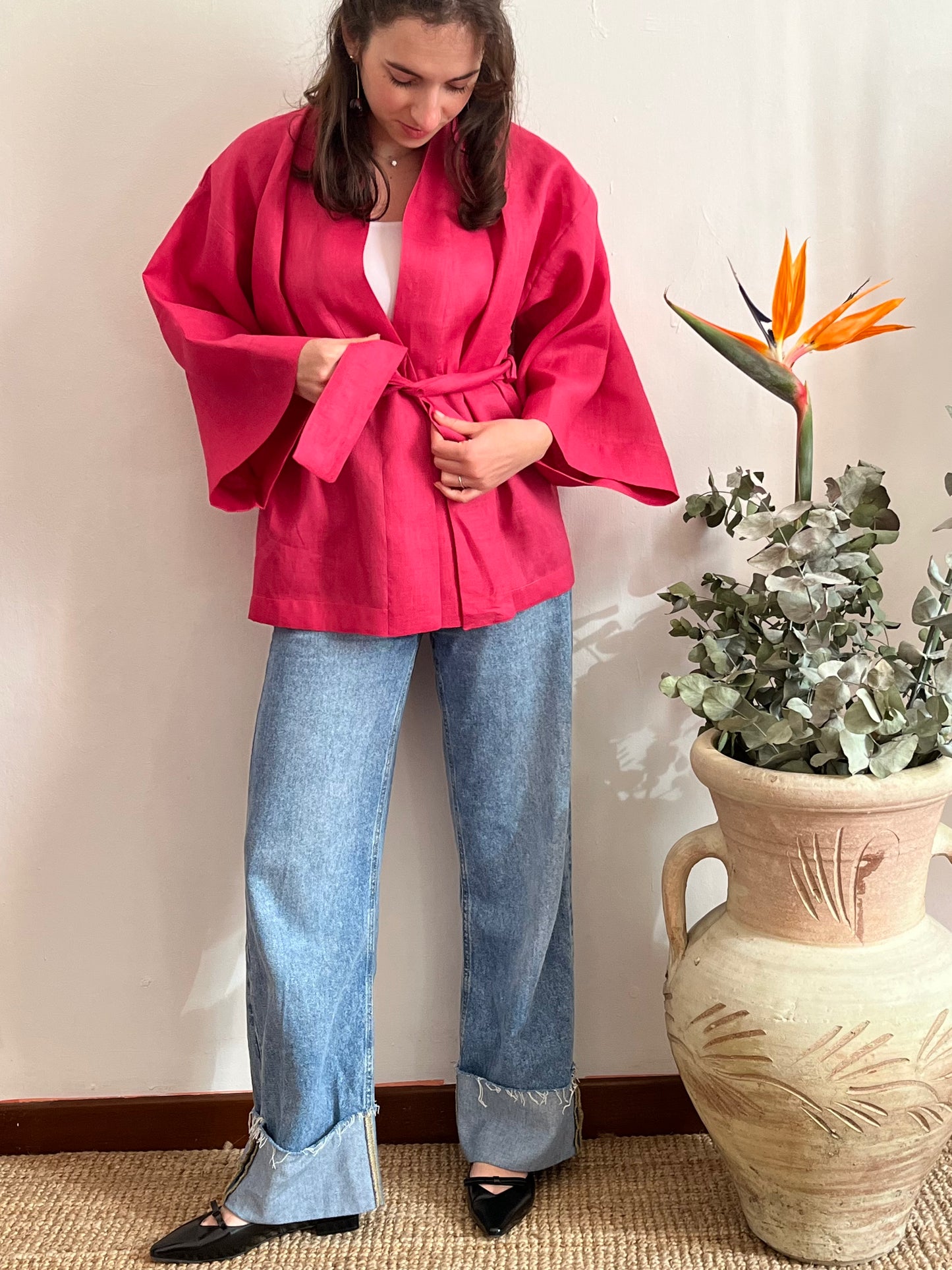 Kimono in lino Fucsia