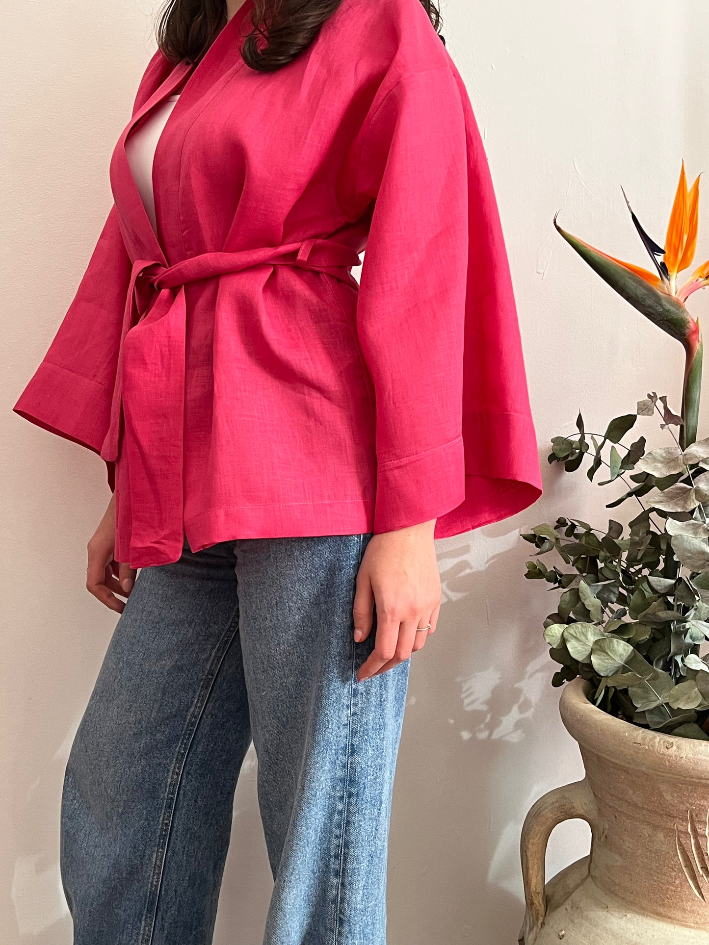 Kimono in lino Fucsia