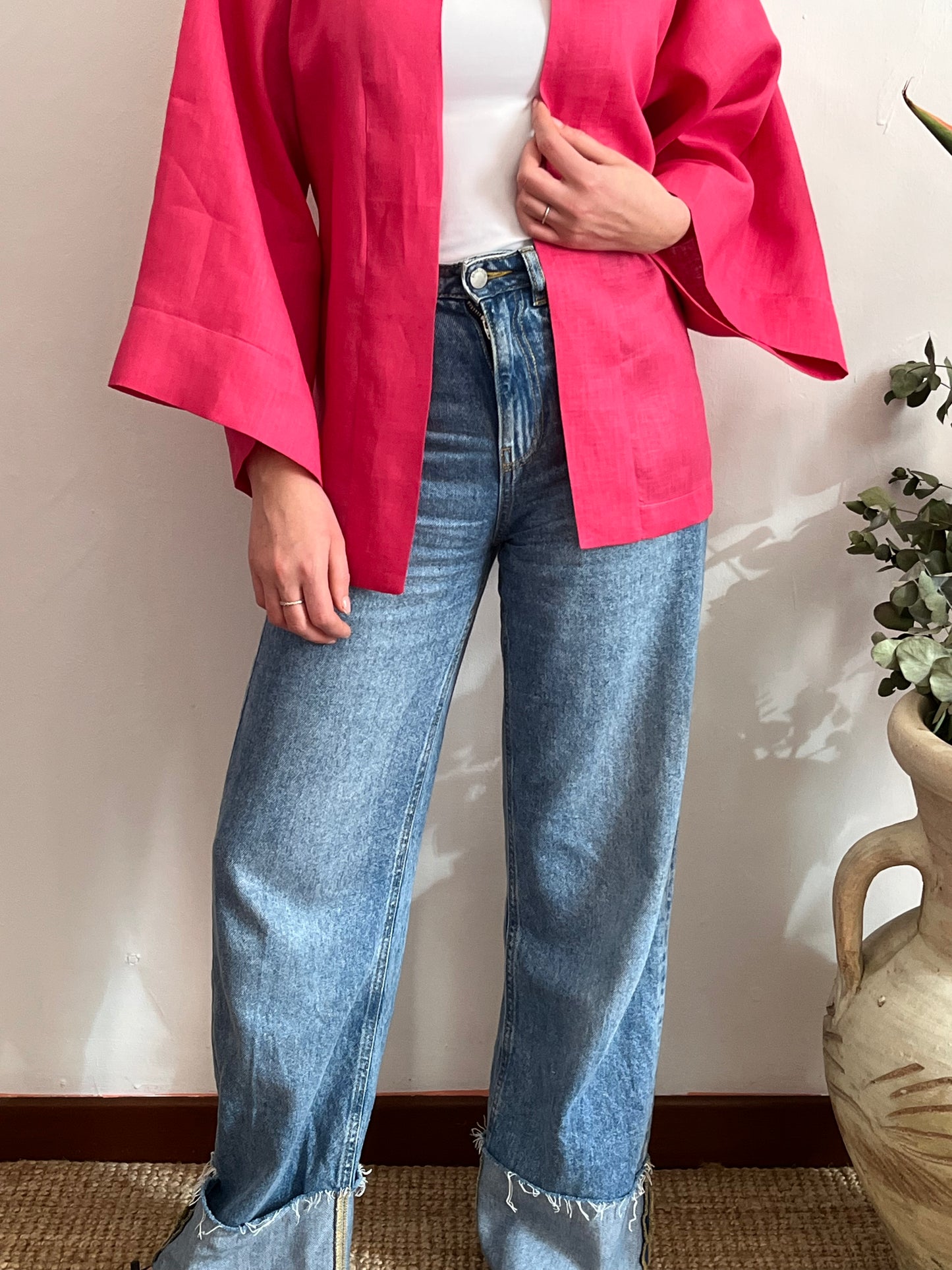 Kimono in lino Fucsia