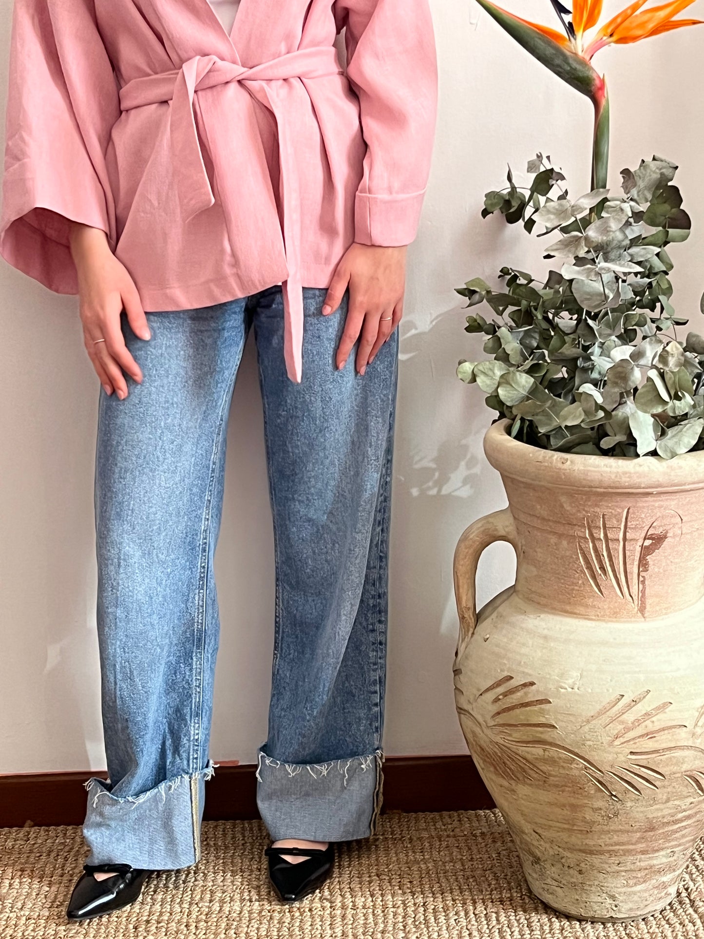 Kimono in lino Rosa Pastello