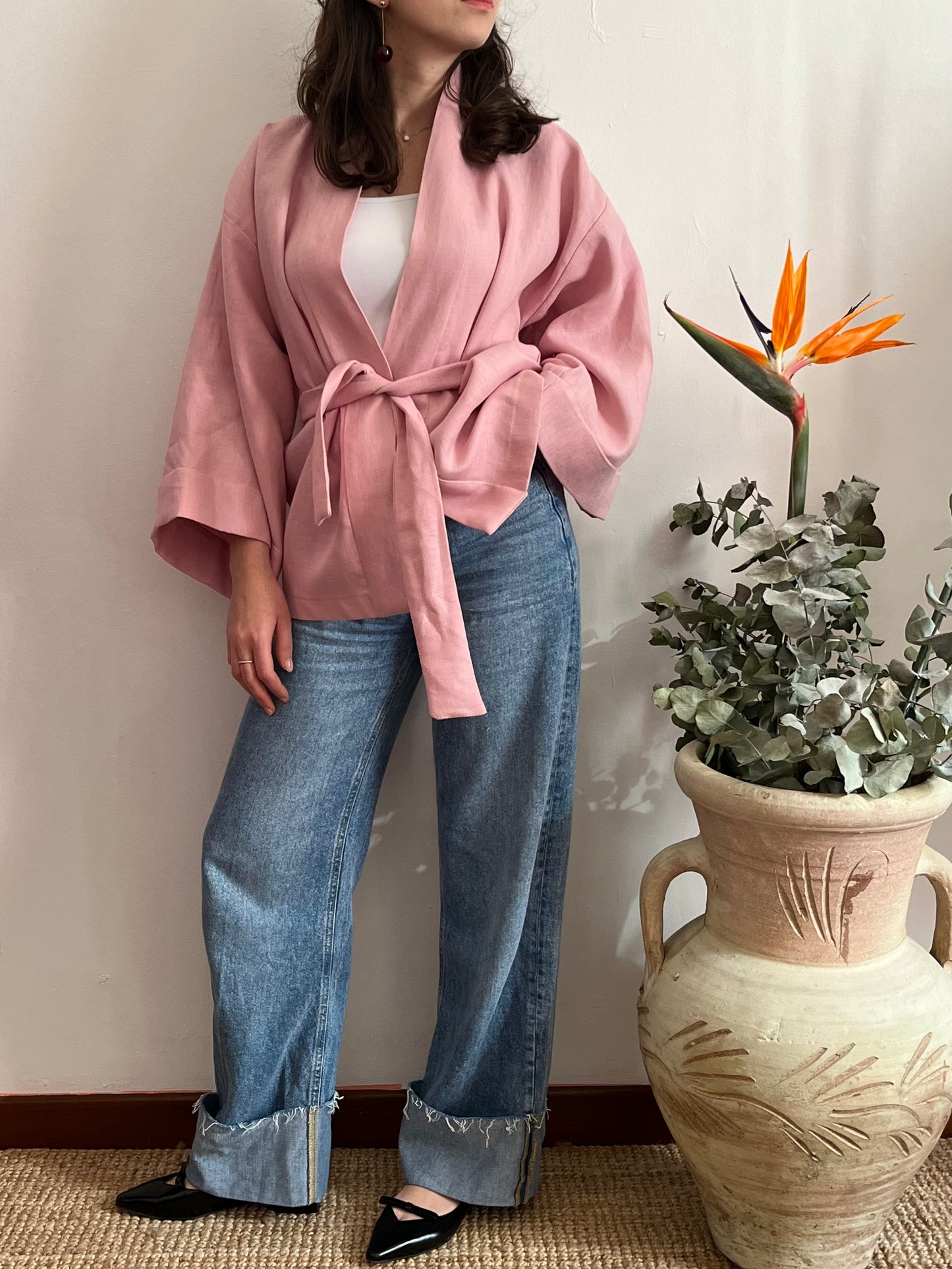Kimono in lino Rosa Pastello