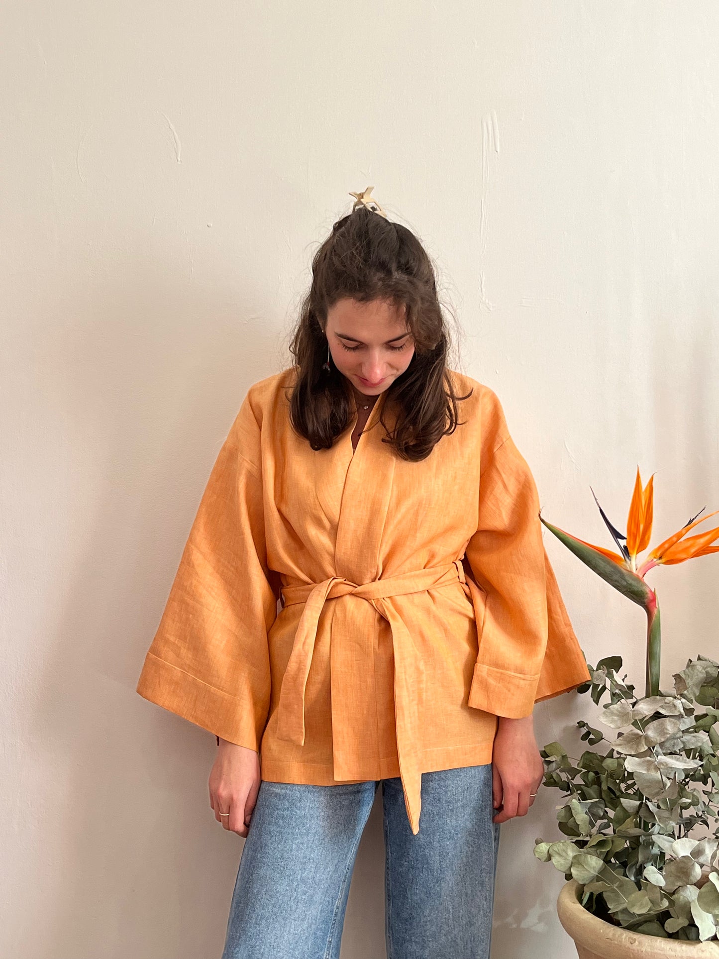 Kimono in lino Arancione