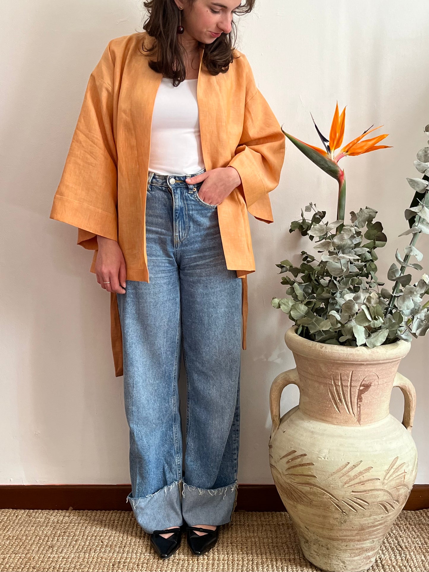 Kimono in lino Arancione