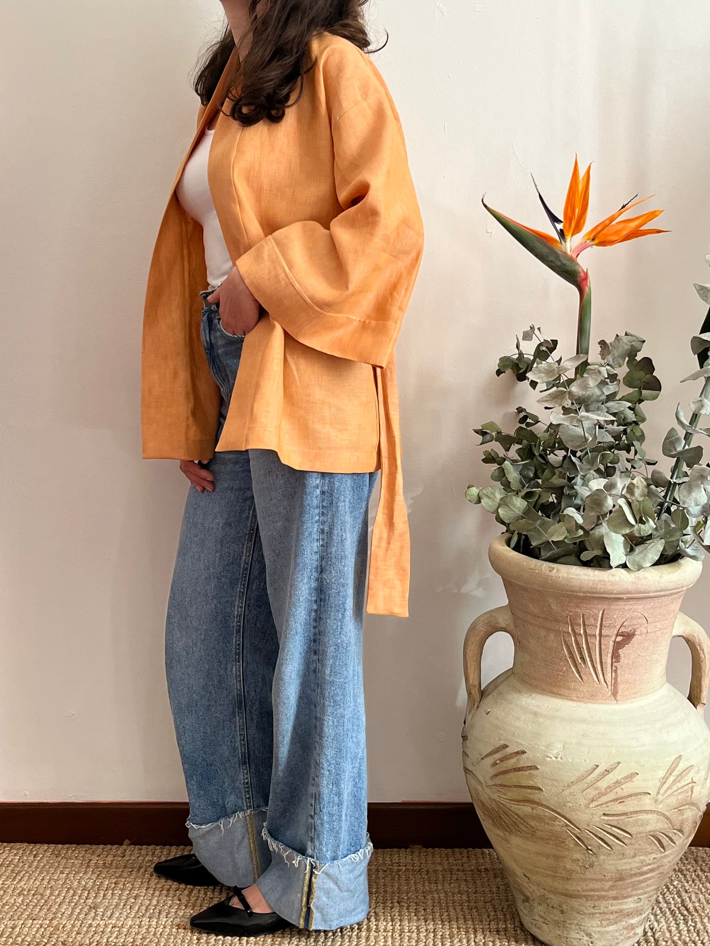 Kimono in lino Arancione