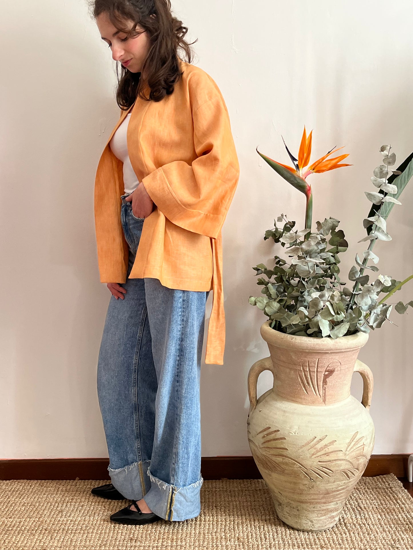 Kimono in lino Arancione