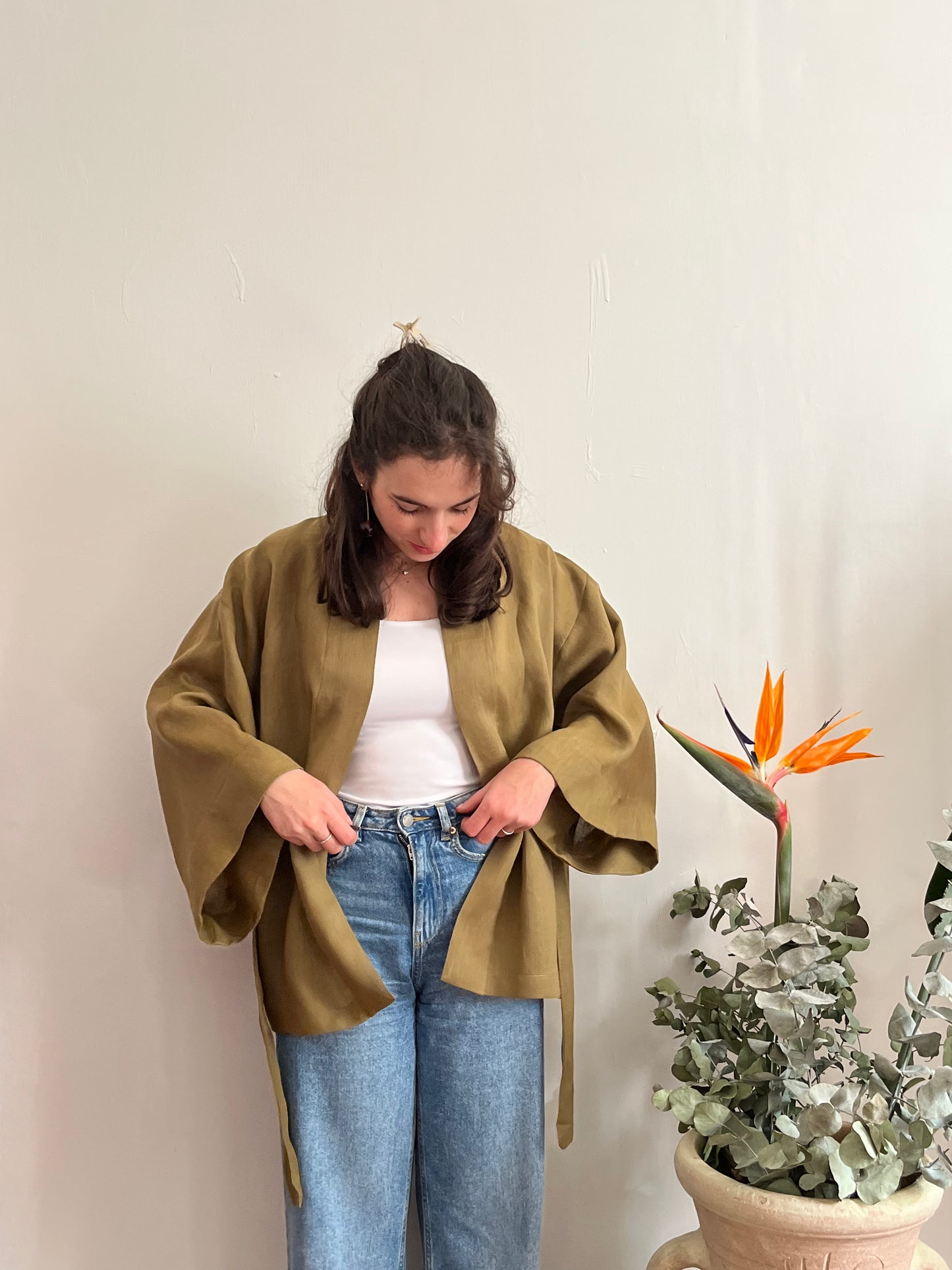 Kimono in lino Verde Oliva