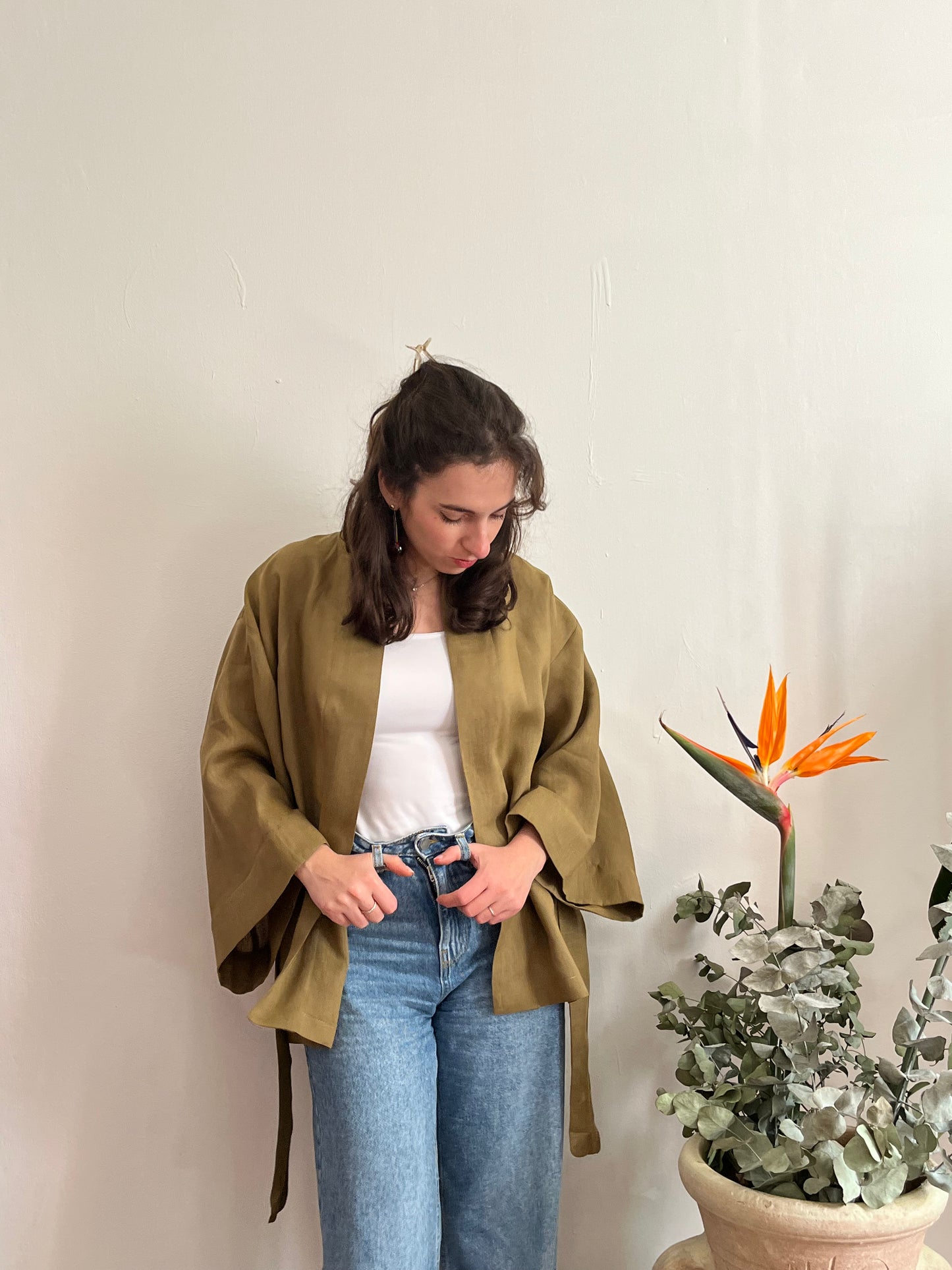 Kimono in lino Verde Oliva
