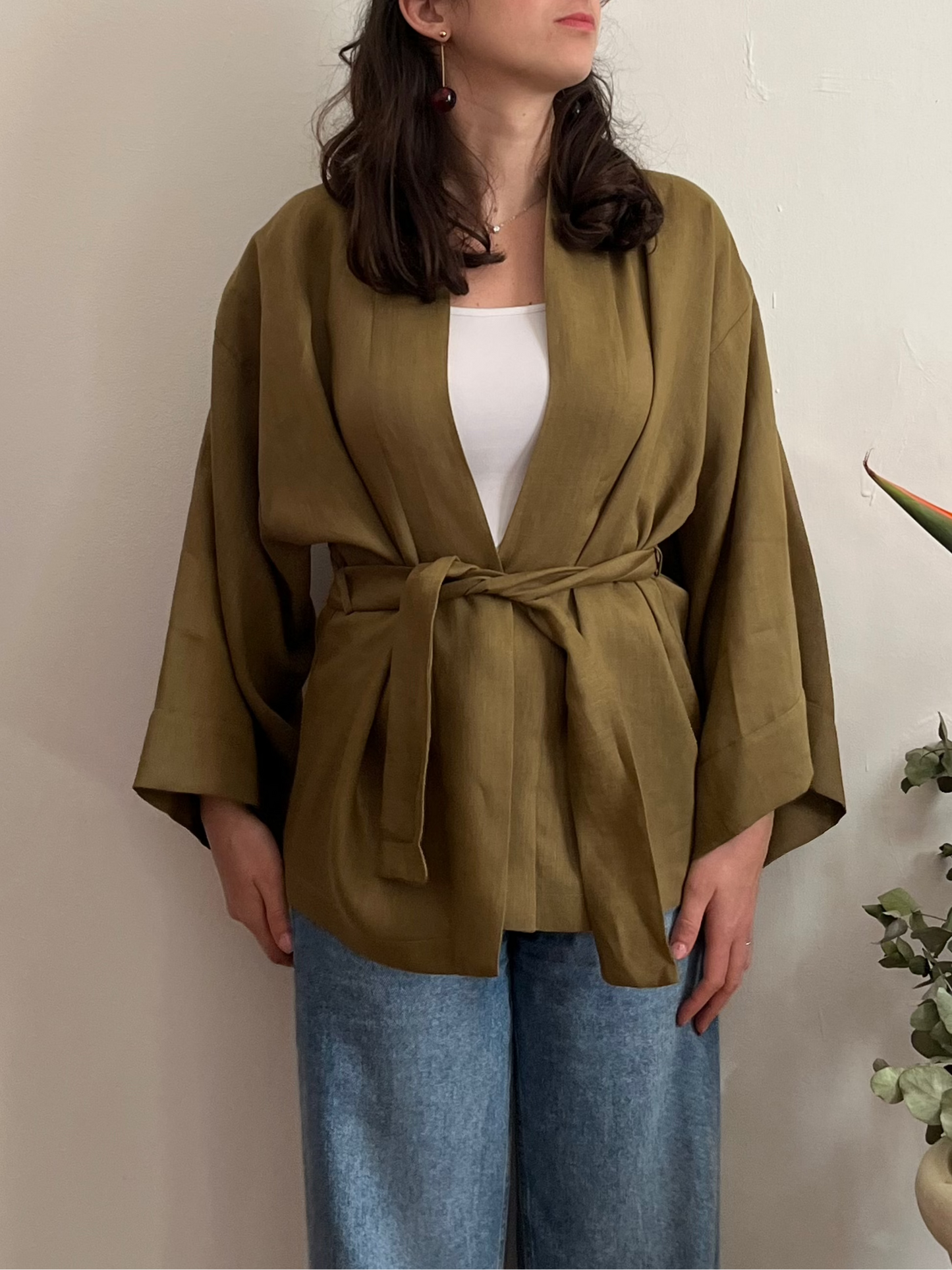 Kimono in lino Verde Oliva