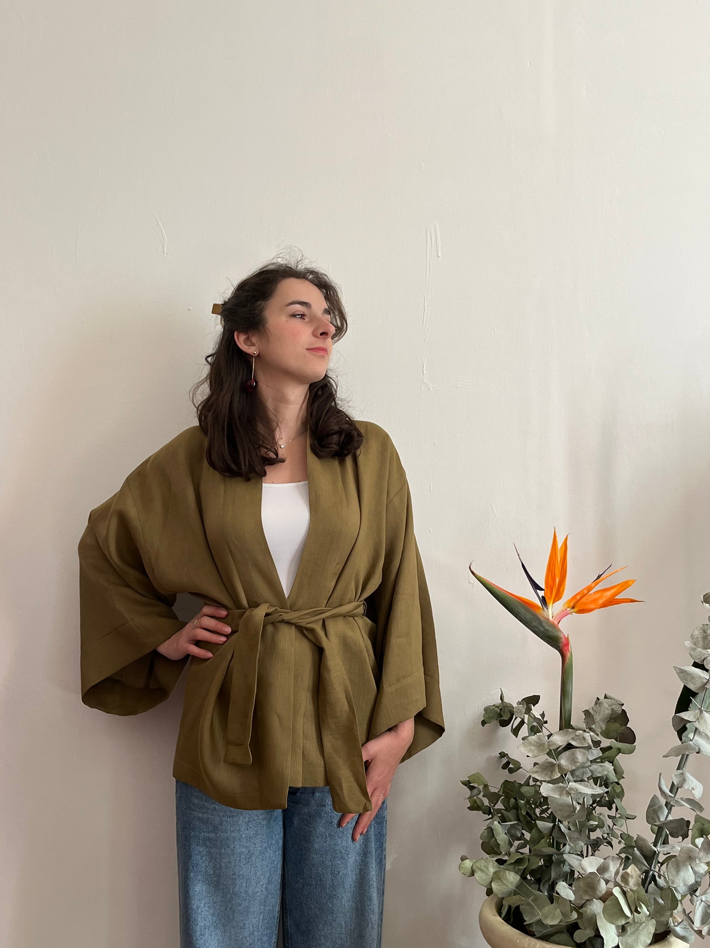 Kimono in lino Verde Oliva