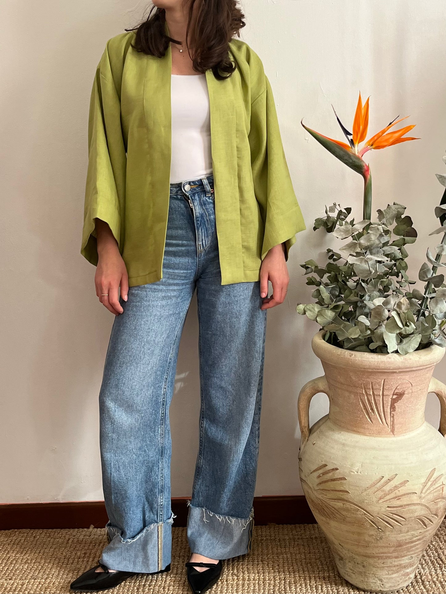 Kimono in lino Verde Pastello