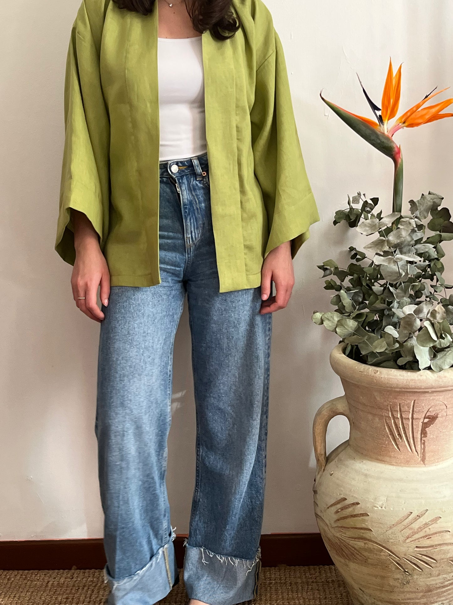 Kimono in lino Verde Pastello