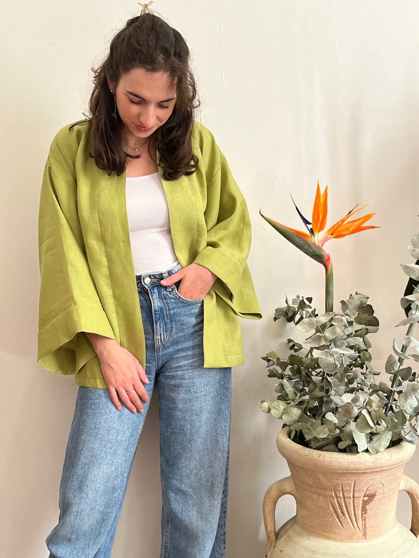 Kimono in lino Verde Pastello
