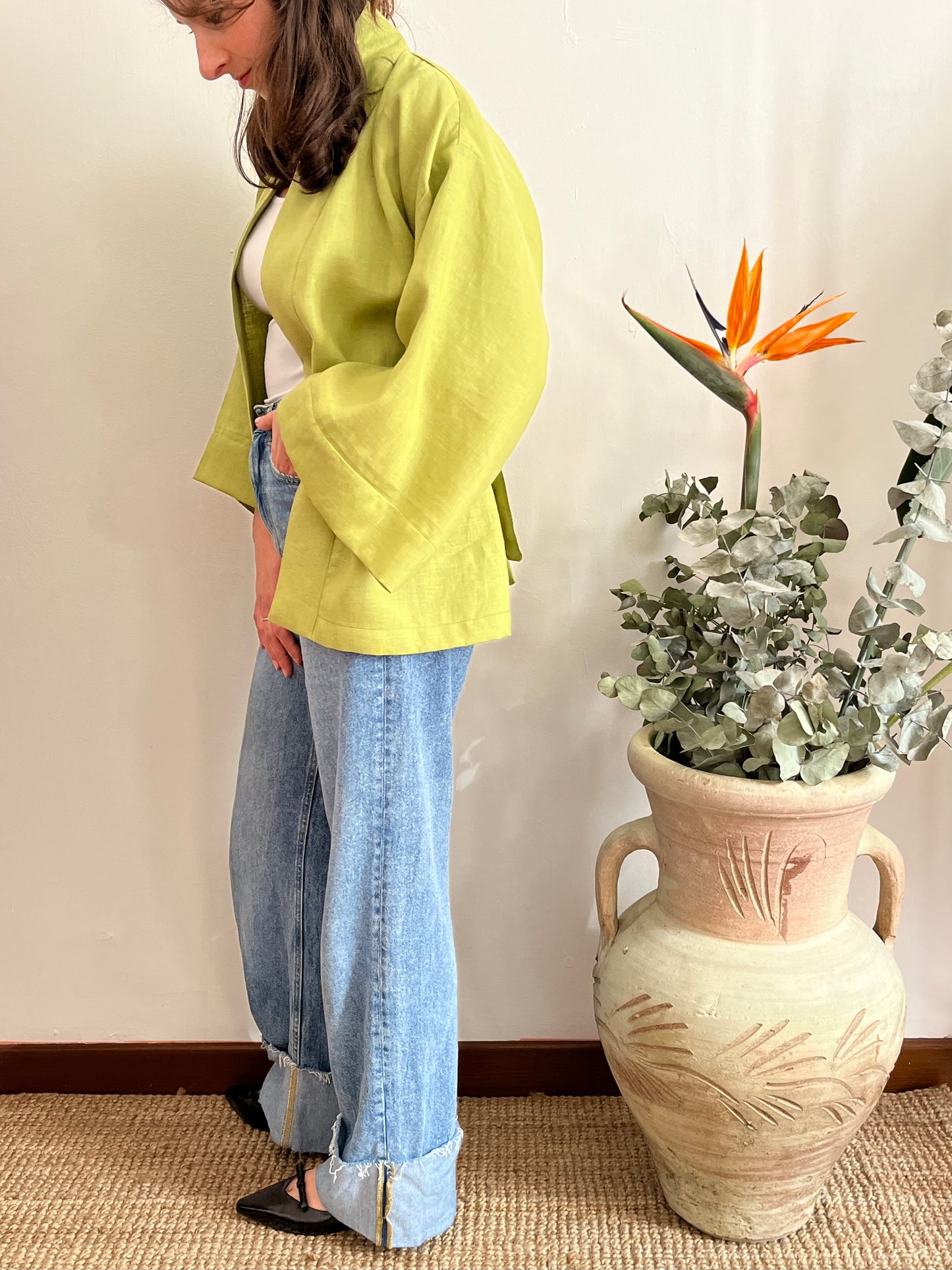 Kimono in lino Verde Pastello