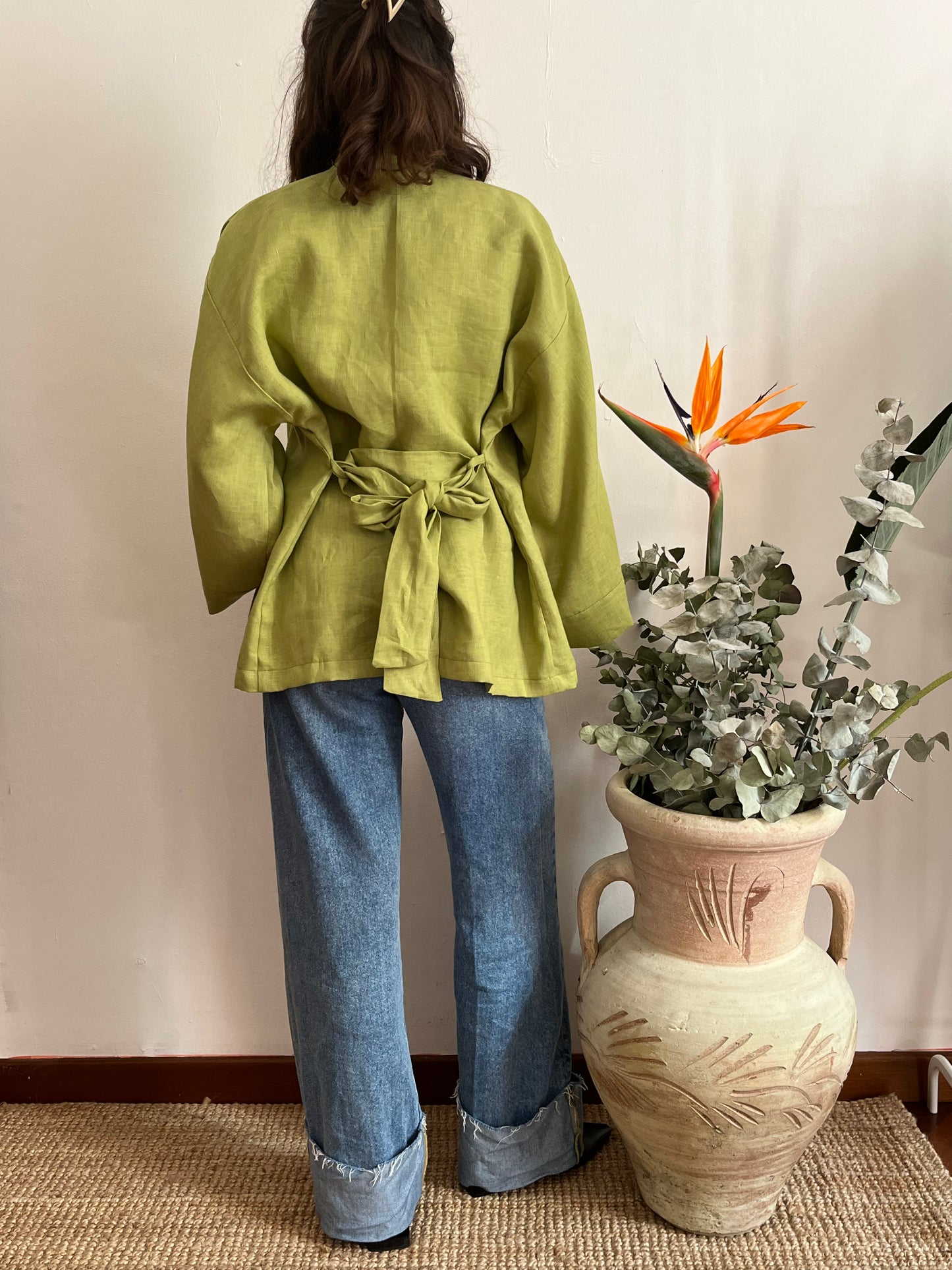 Kimono in lino Verde Pastello