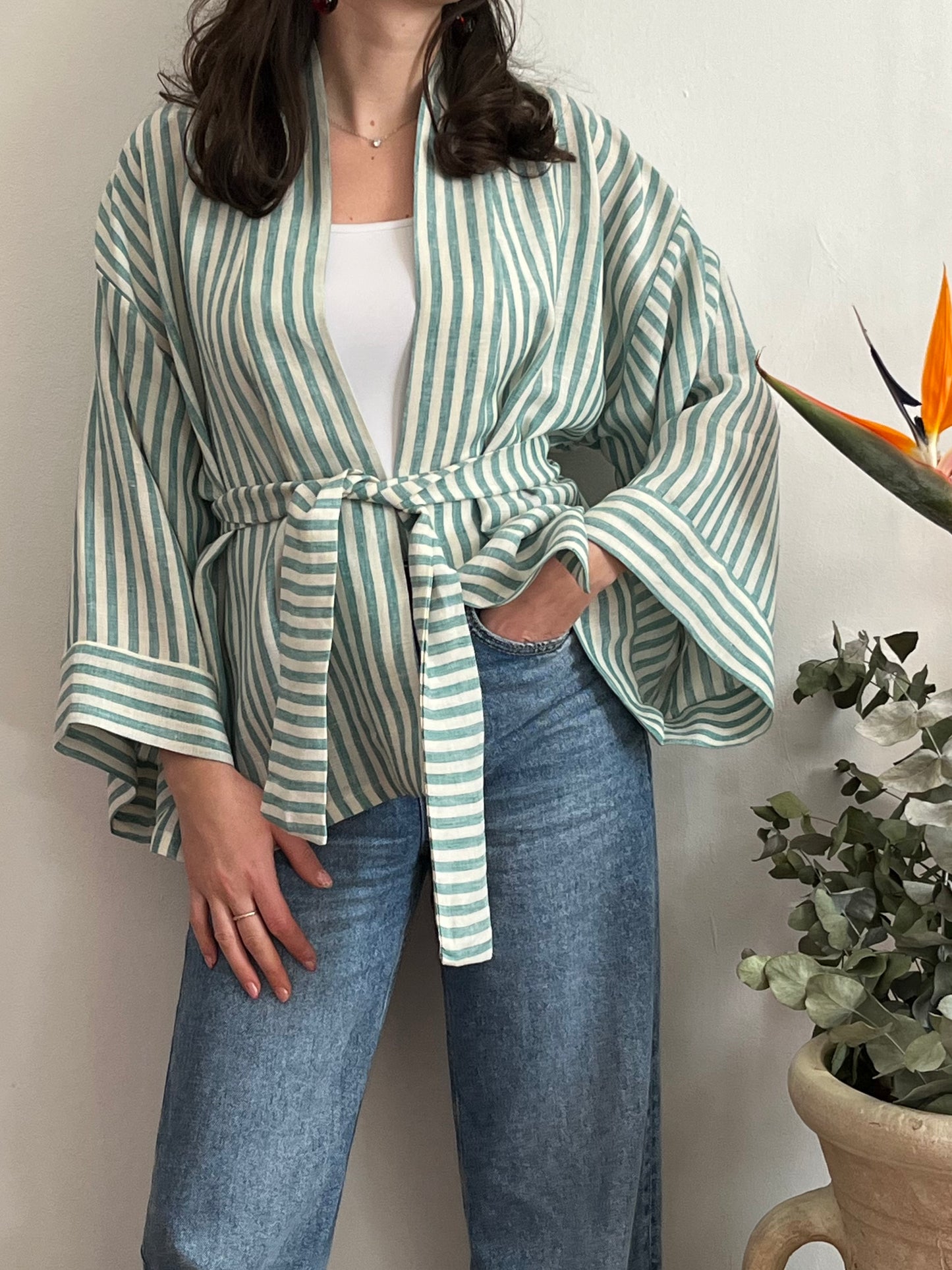 Kimono in lino Marinaio Verde