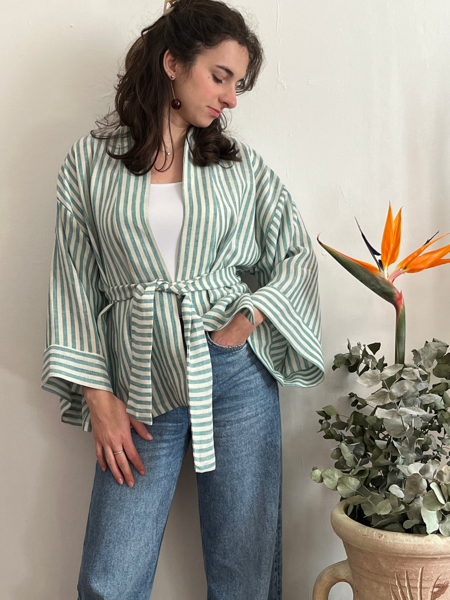 Kimono in lino Marinaio Verde