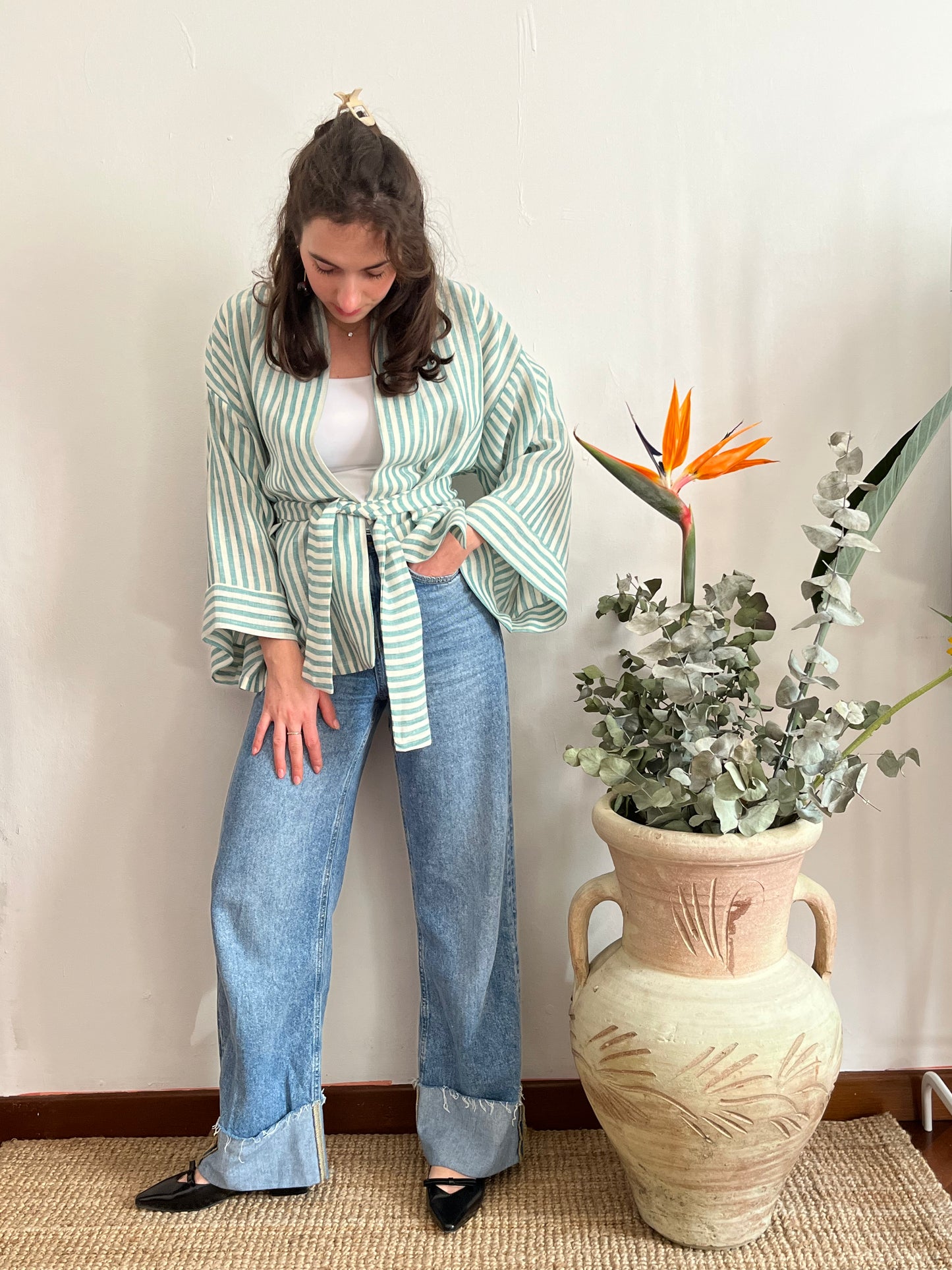 Kimono in lino Marinaio Verde