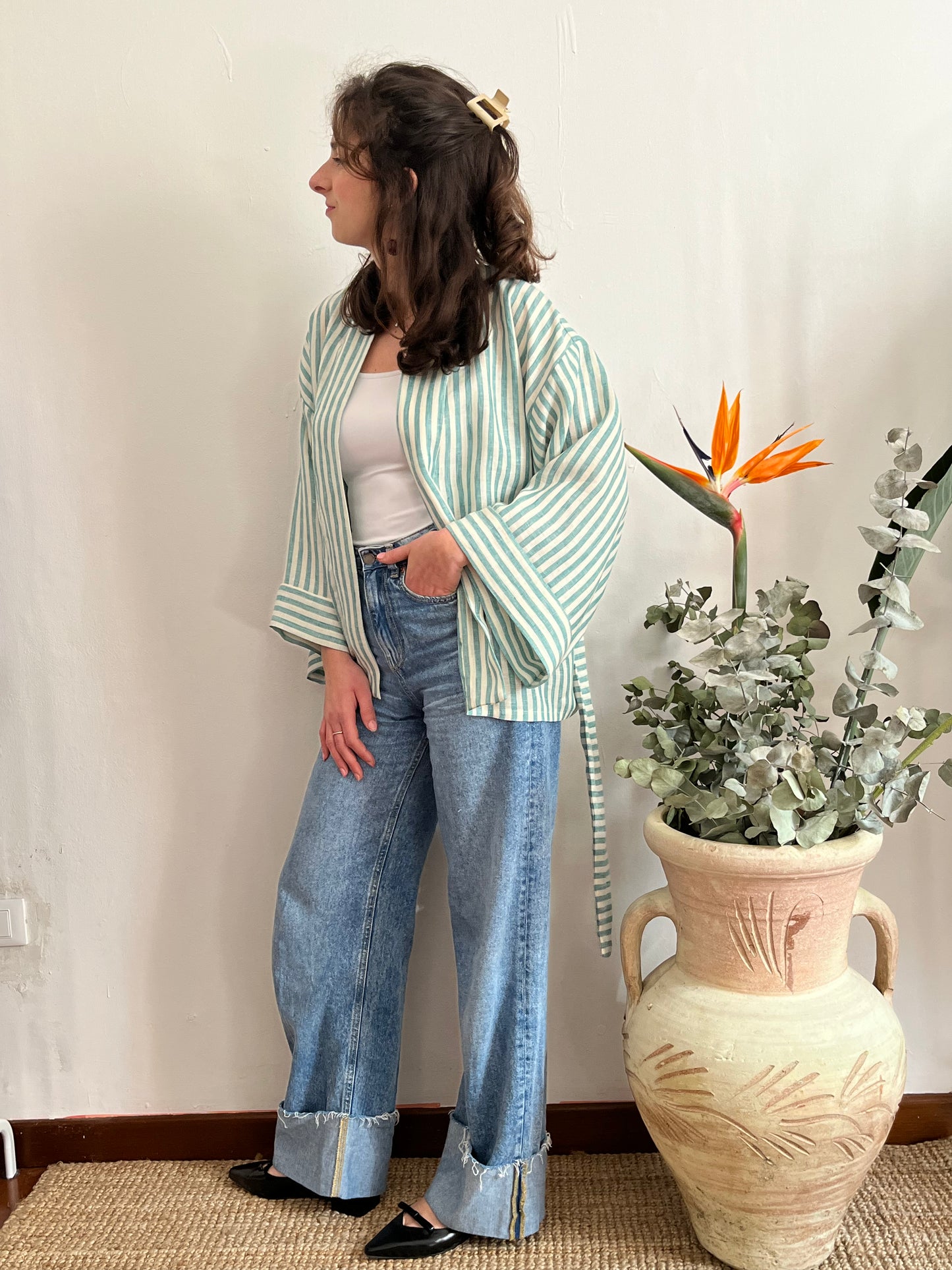 Kimono in lino Marinaio Verde