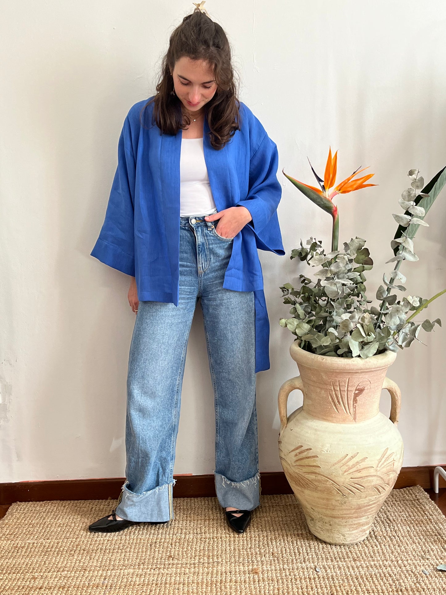 Kimono in Lino Blu