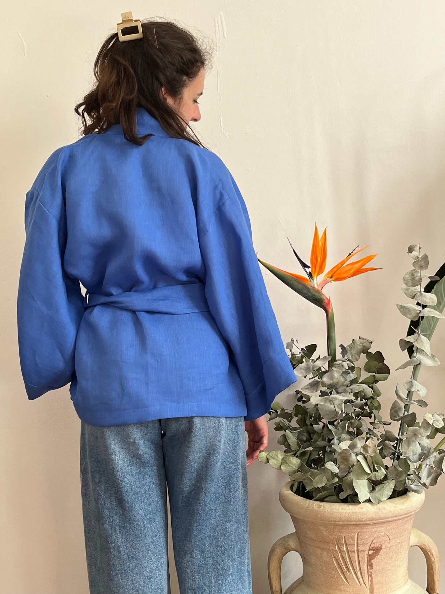 Kimono in Lino Blu