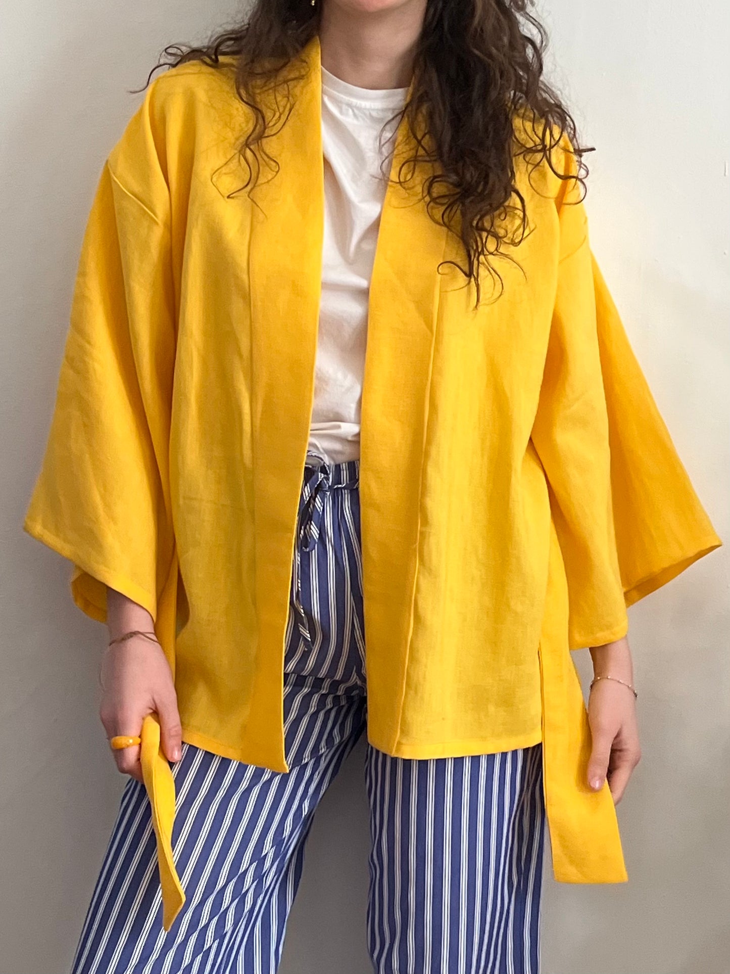 Kimono in lino Giallo Zafferano