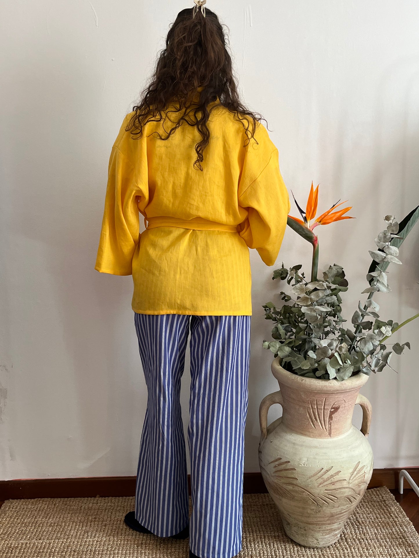 Kimono in lino Giallo Zafferano