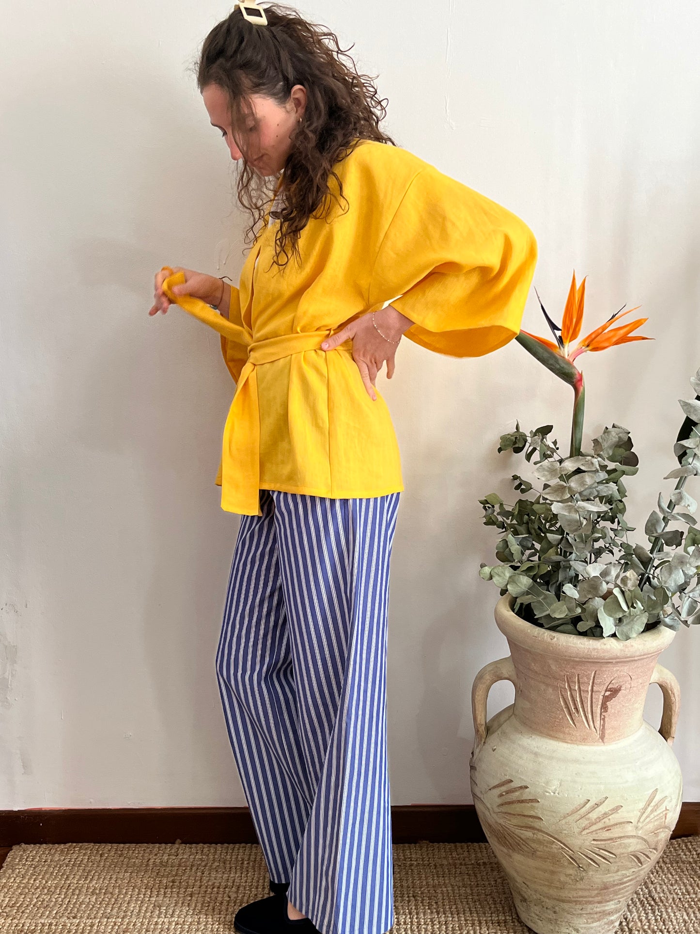 Kimono in lino Giallo Zafferano