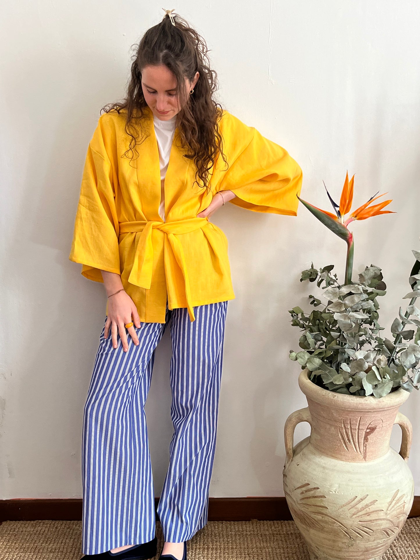 Kimono in lino Giallo Zafferano