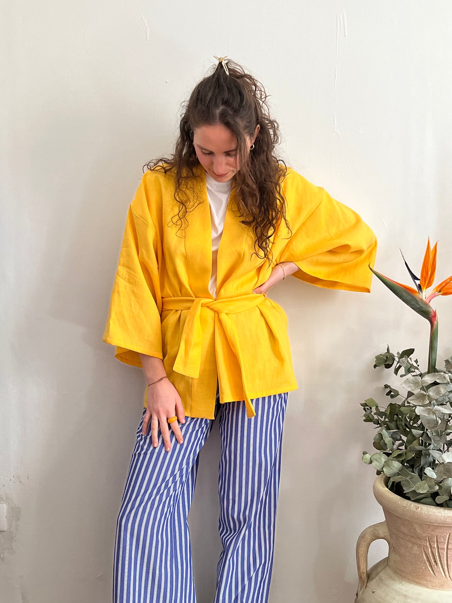 Kimono in lino Giallo Zafferano